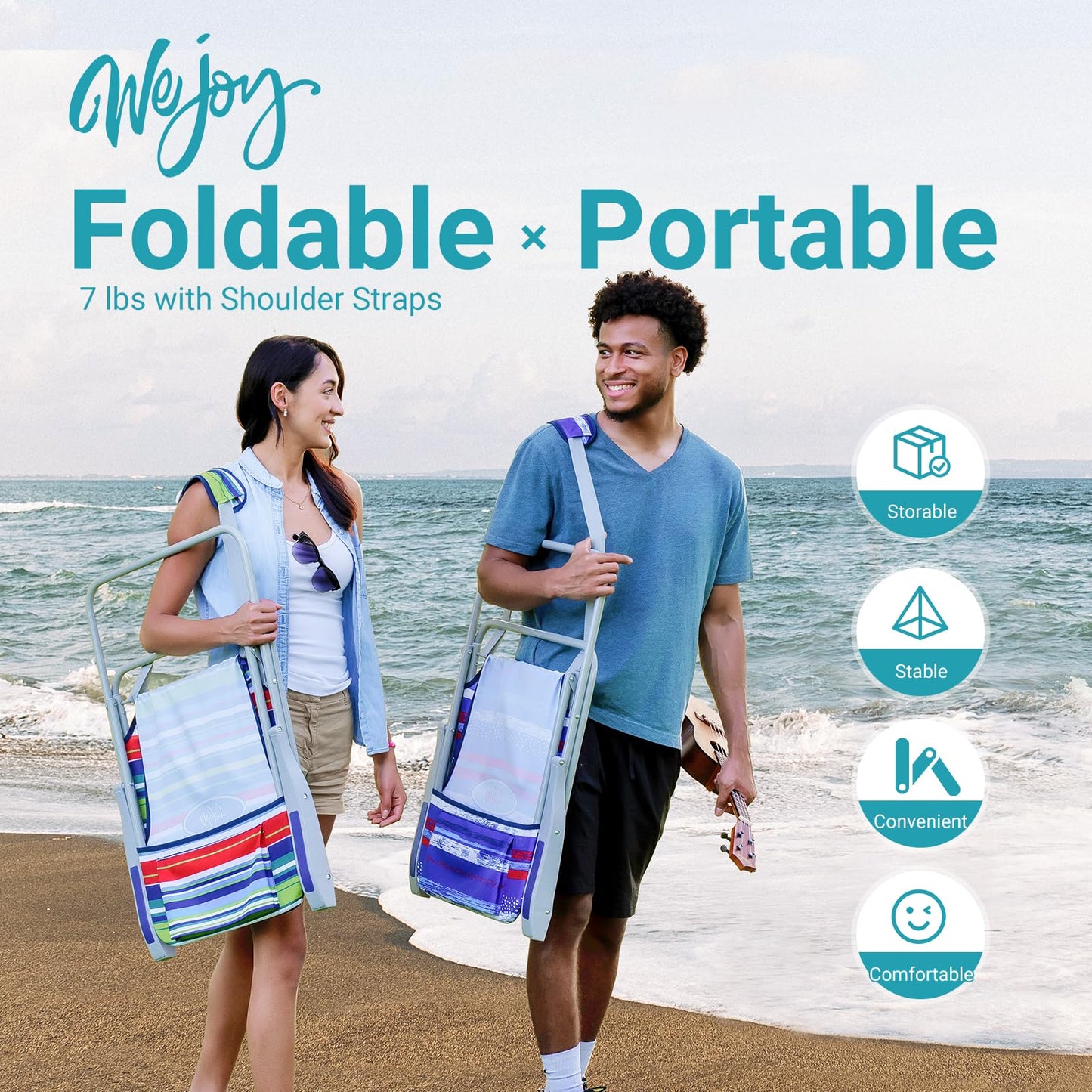 WEJOY 2 Pack Portable Blue Striped Print Folding Lawn Beach Chair