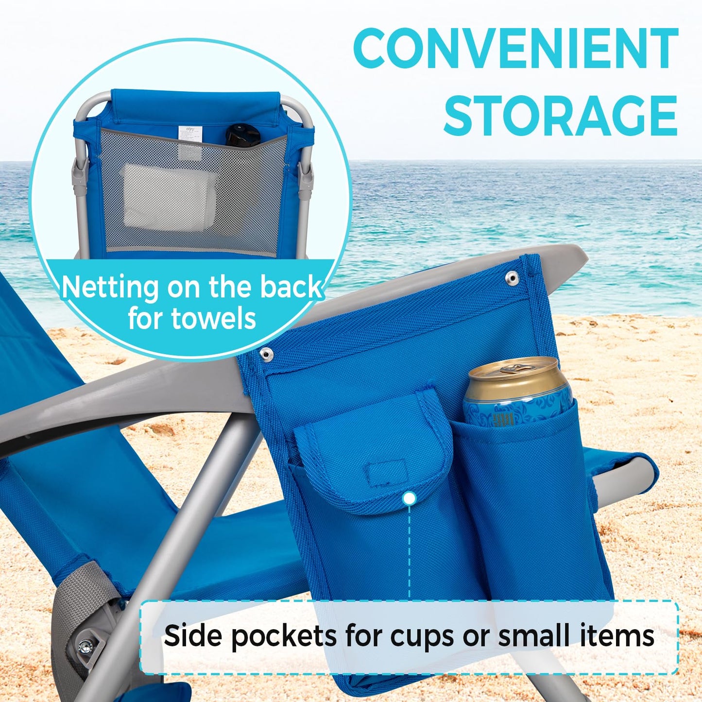 WEJOY Adjustable 4 Position Reclining Low Seat Folding Beach Chair 2 Pack