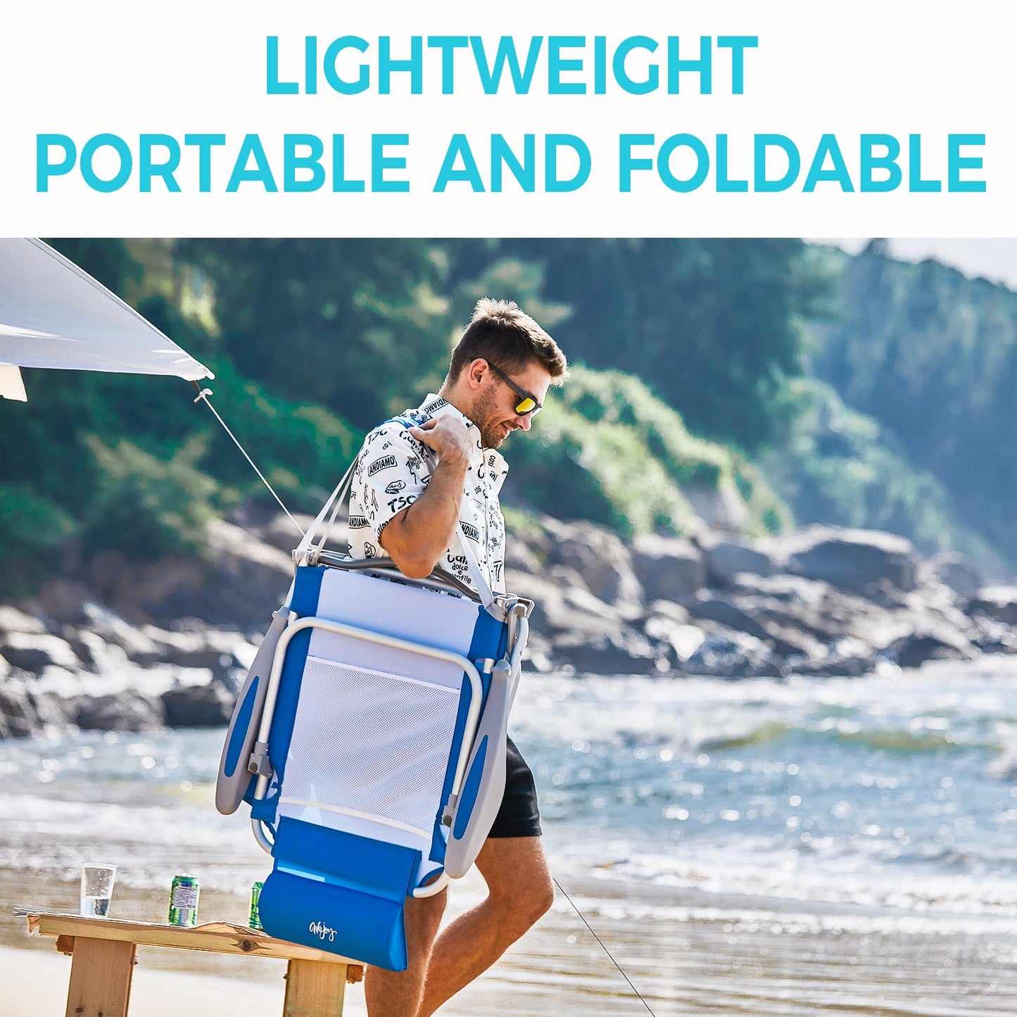 WEJOY Adjustable 4 Position Reclining Low Seat Folding Beach Chair 2 Pack