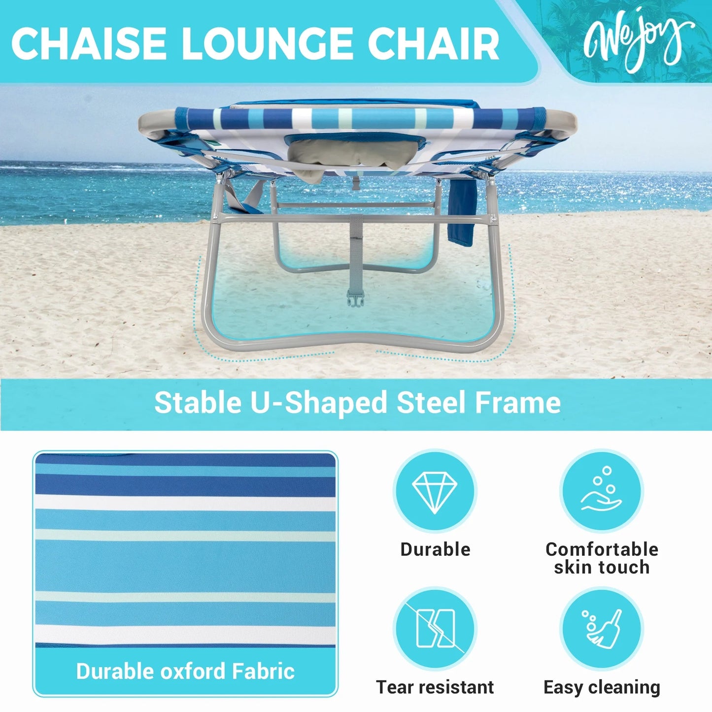 WEJOY Premium 5-Position Adjustable Chaise Lounge Tanning SunBathing Lounge Chair Striped