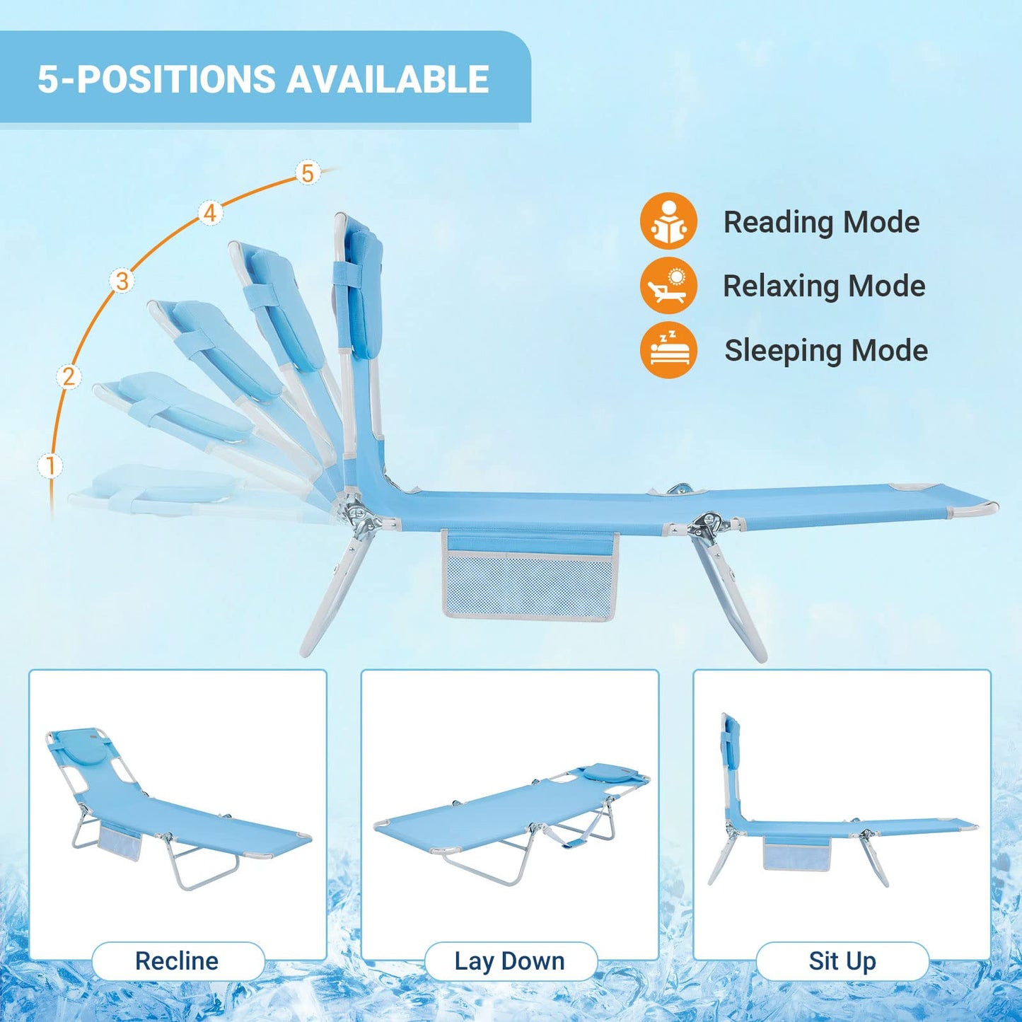 WEJOY 2 Pack Adjustable Tanning Sunbathing Lounge Chair With Face Down Hole