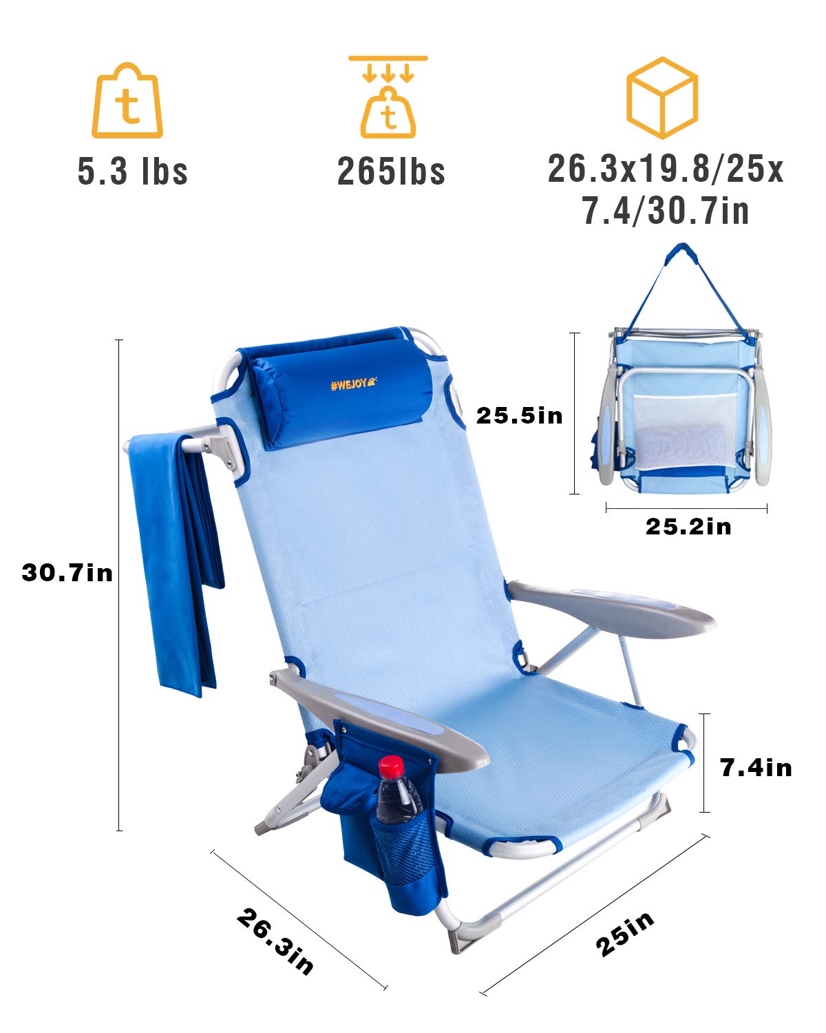 WEJOY Adjustable 4-Position Portable Reclining Beach Chair
