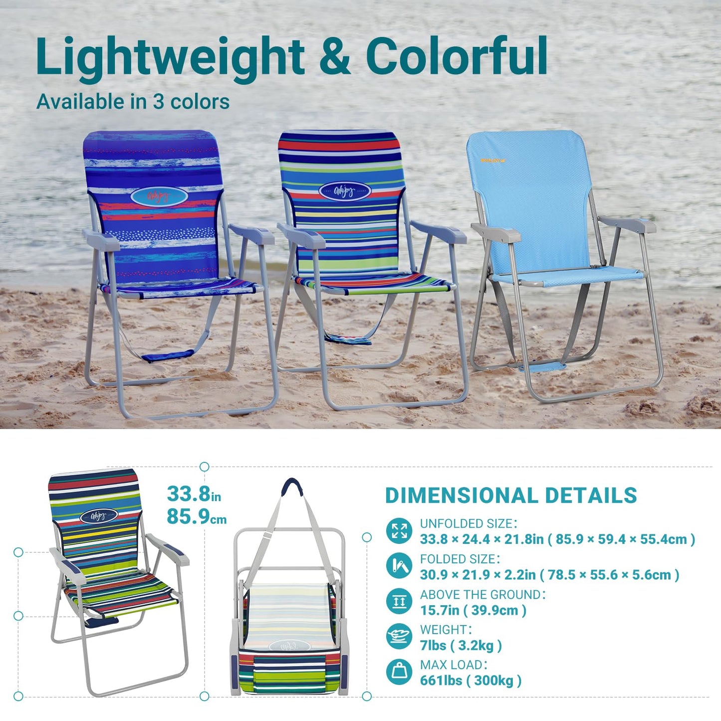 WEJOY 2 Pack Portable Blue Striped Print Folding Lawn Beach Chair