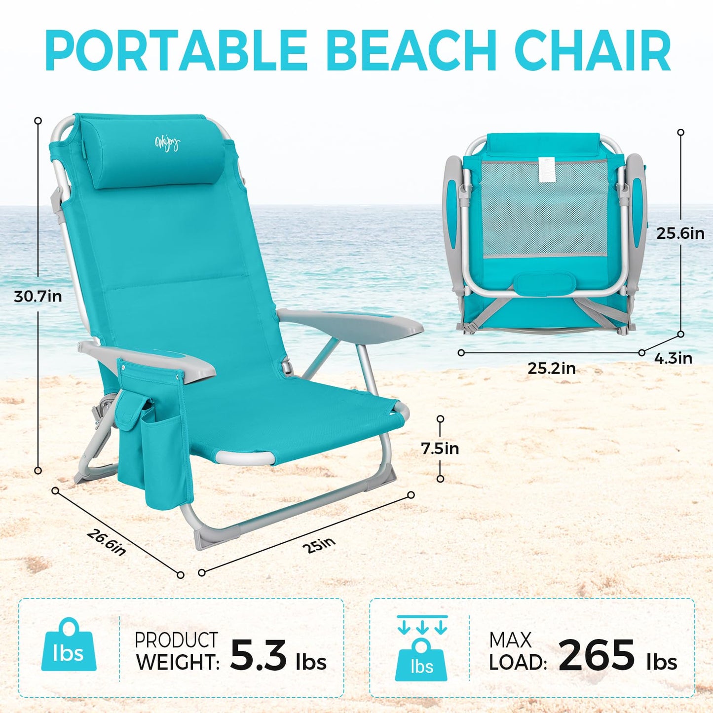 WEJOY Adjustable 4 Position Reclining Low Seat Folding Beach Chair 2 Pack