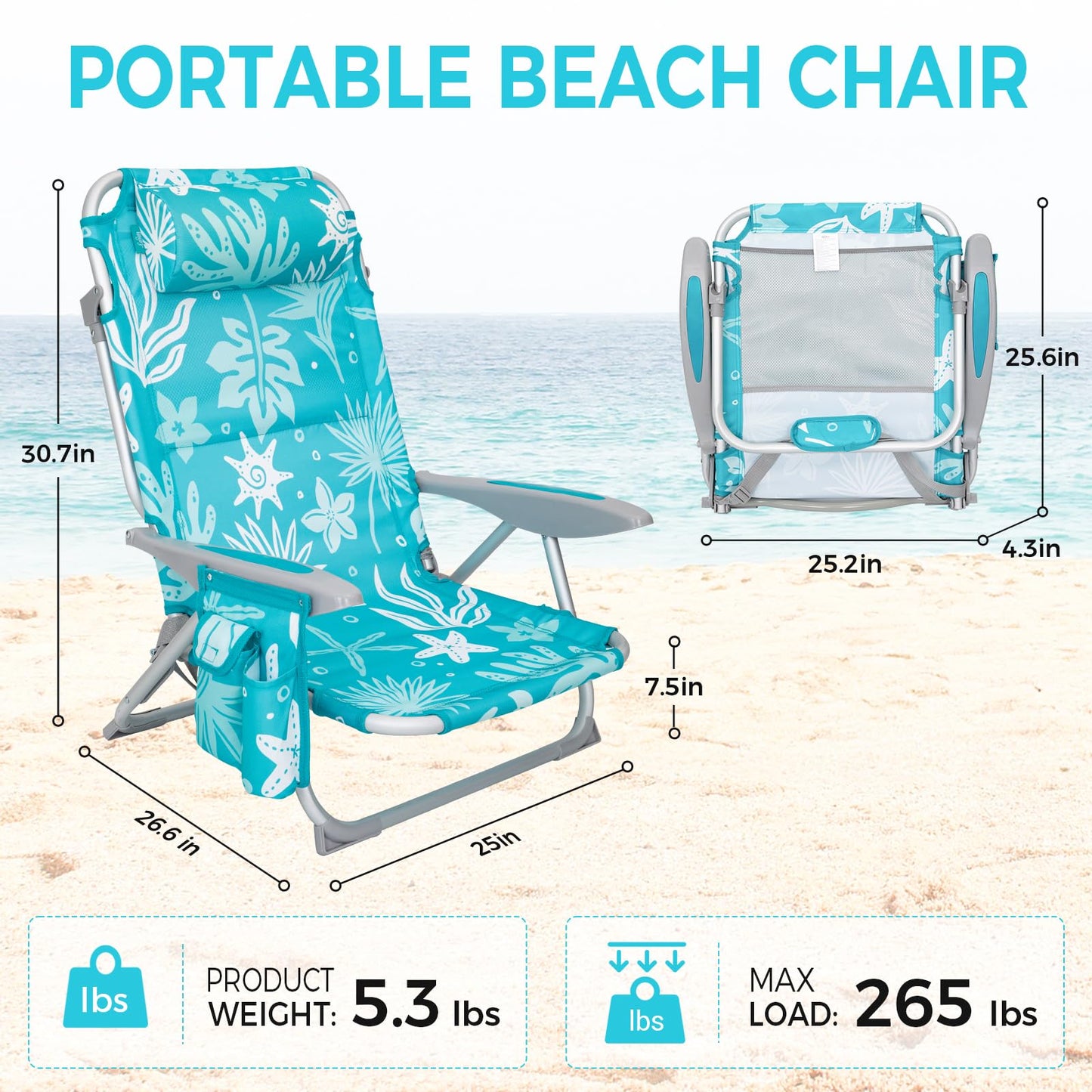 WEJOY Adjustable 4 Position Reclining Low Seat Folding Beach Chair 2 Pack