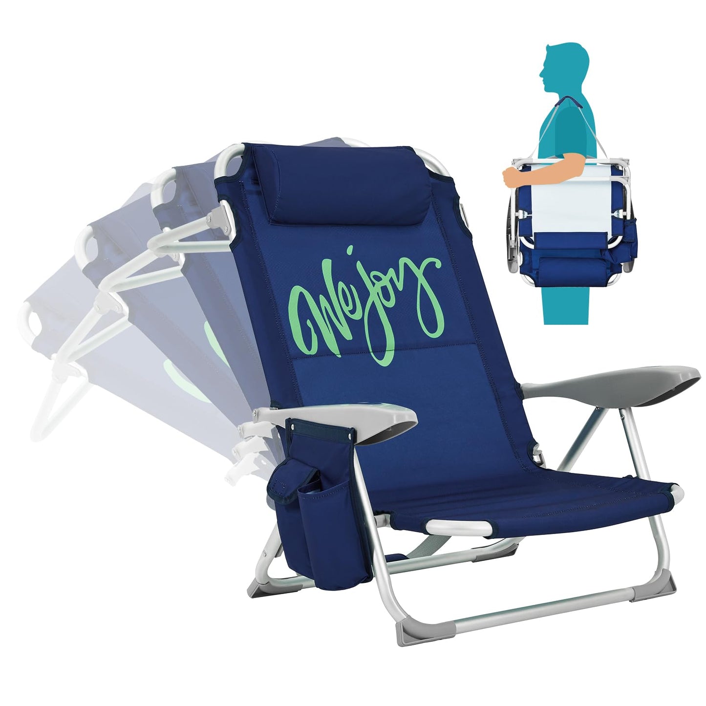 WEJOY Adjustable 4-Position Portable Reclining Beach Chair