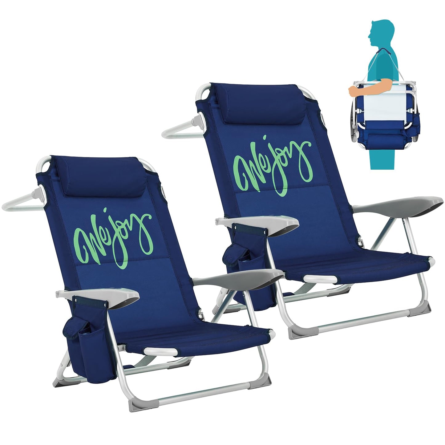WEJOY Adjustable 4 Position Reclining Low Seat Folding Beach Chair