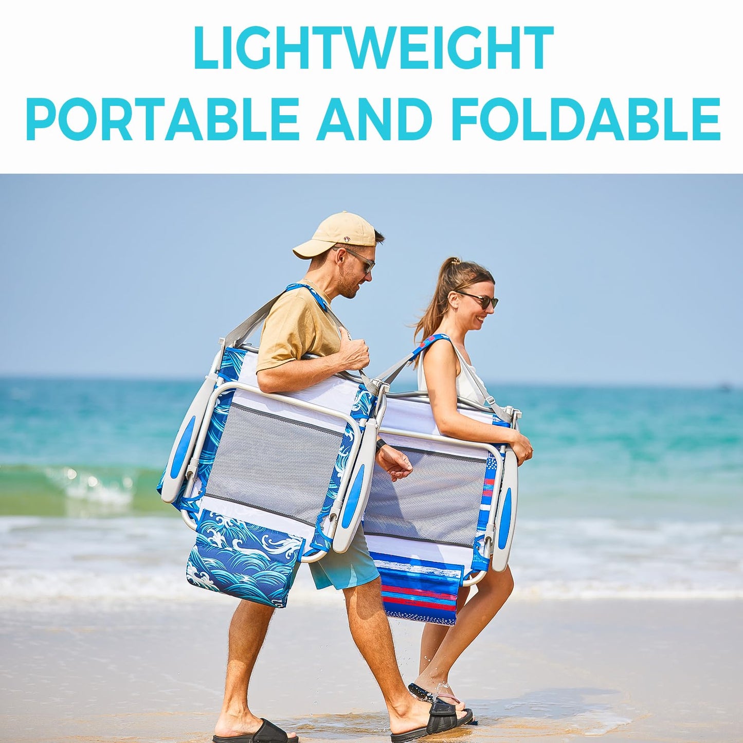 WEJOY Adjustable 4 Position Reclining Low Seat Folding Beach Chair 2 Pack
