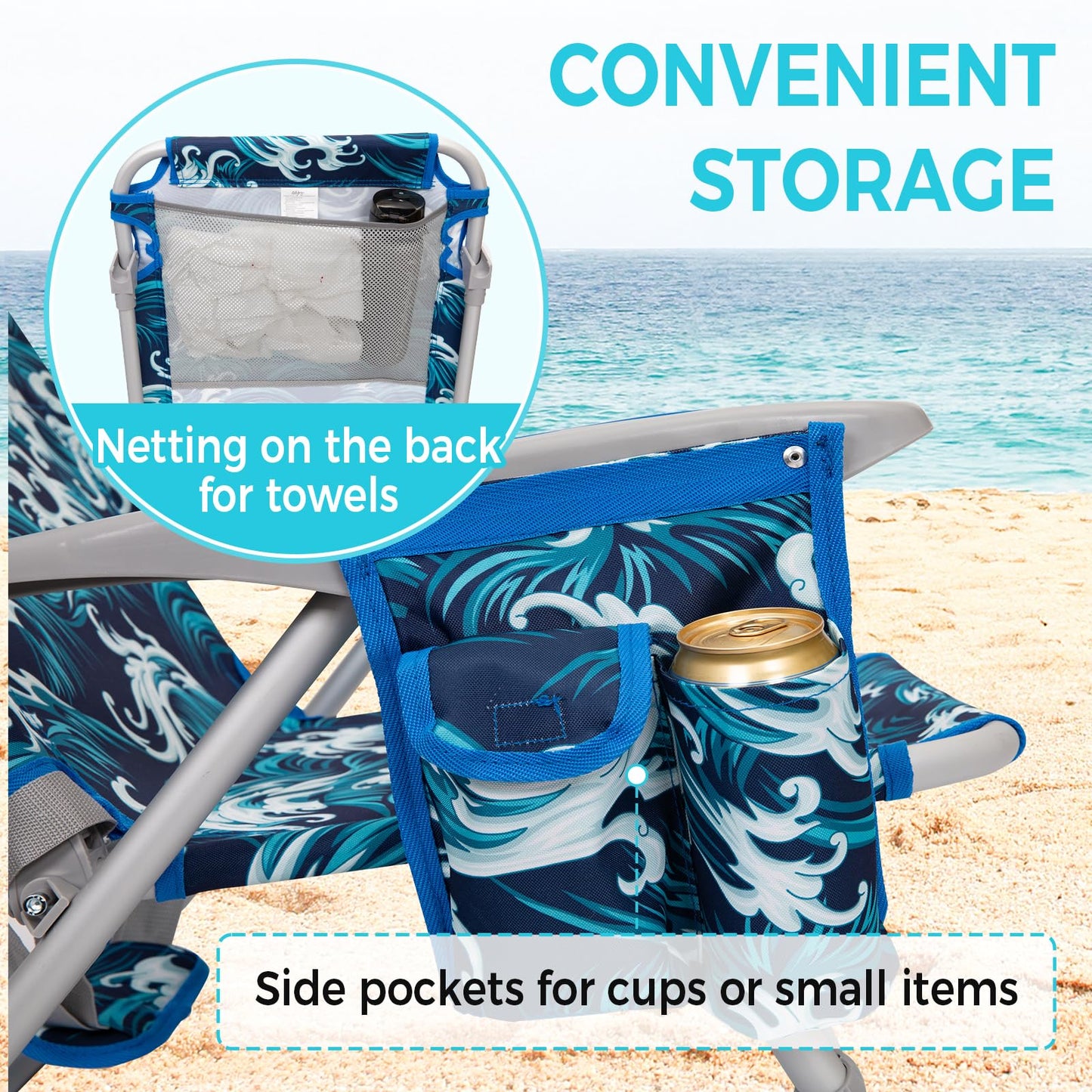 WEJOY Adjustable 4-Position Portable Reclining Beach Chair ¡¸2024 New Color¡¹