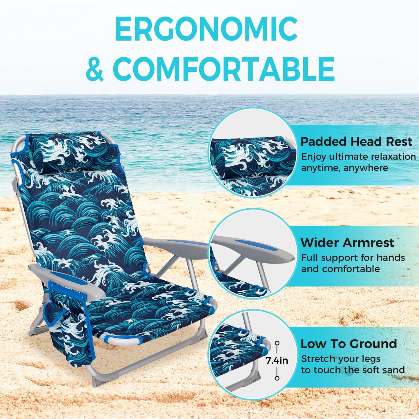 WEJOY Adjustable 4-Position Portable Reclining Beach Chair ¡¸2024 New Color¡¹