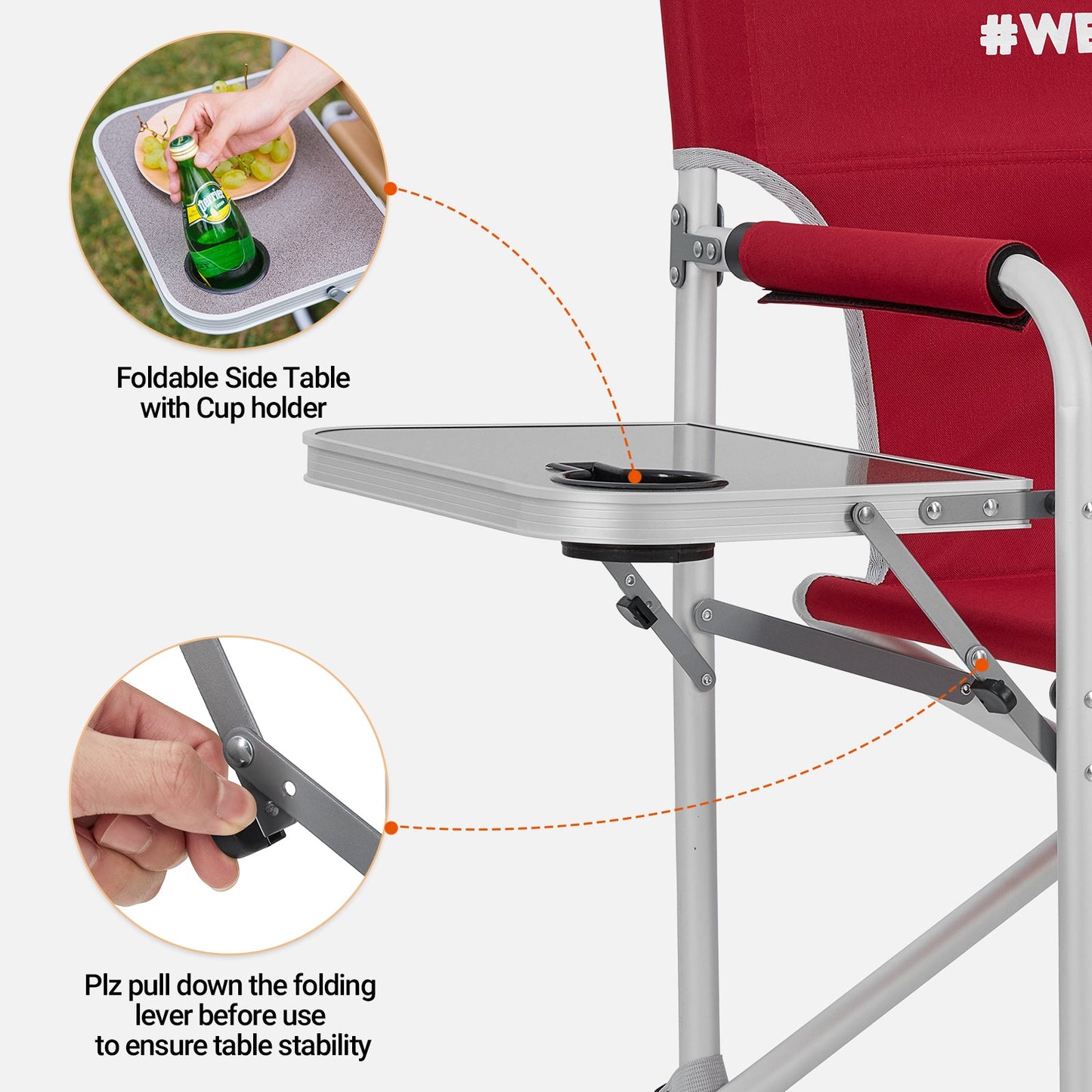WEJOY Premium Director's Camping Chair – Heavy Duty 264lb Capacity with Side Table & Umbrella Holder