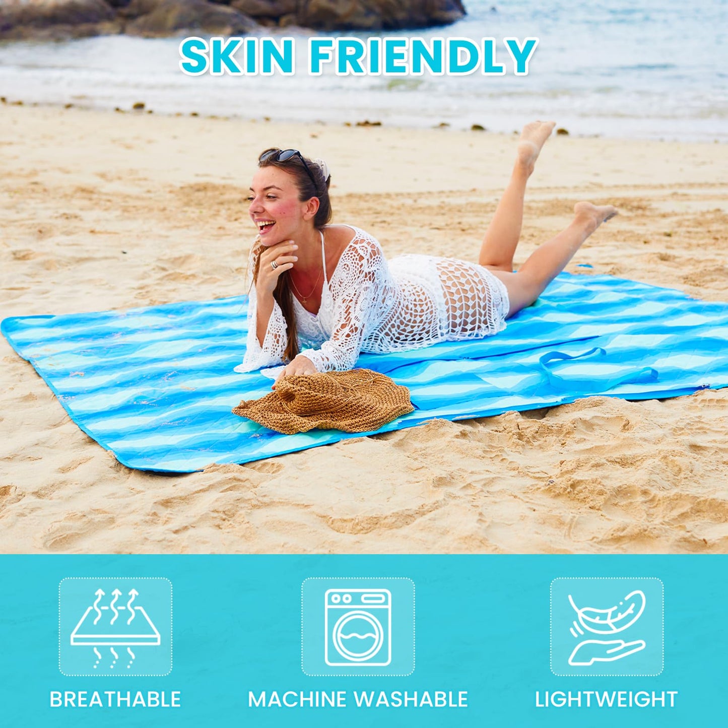 WEJOY Waterproof Picnic Blanket �Sandproof Beach Mat for 4 Adults Skin Friendly