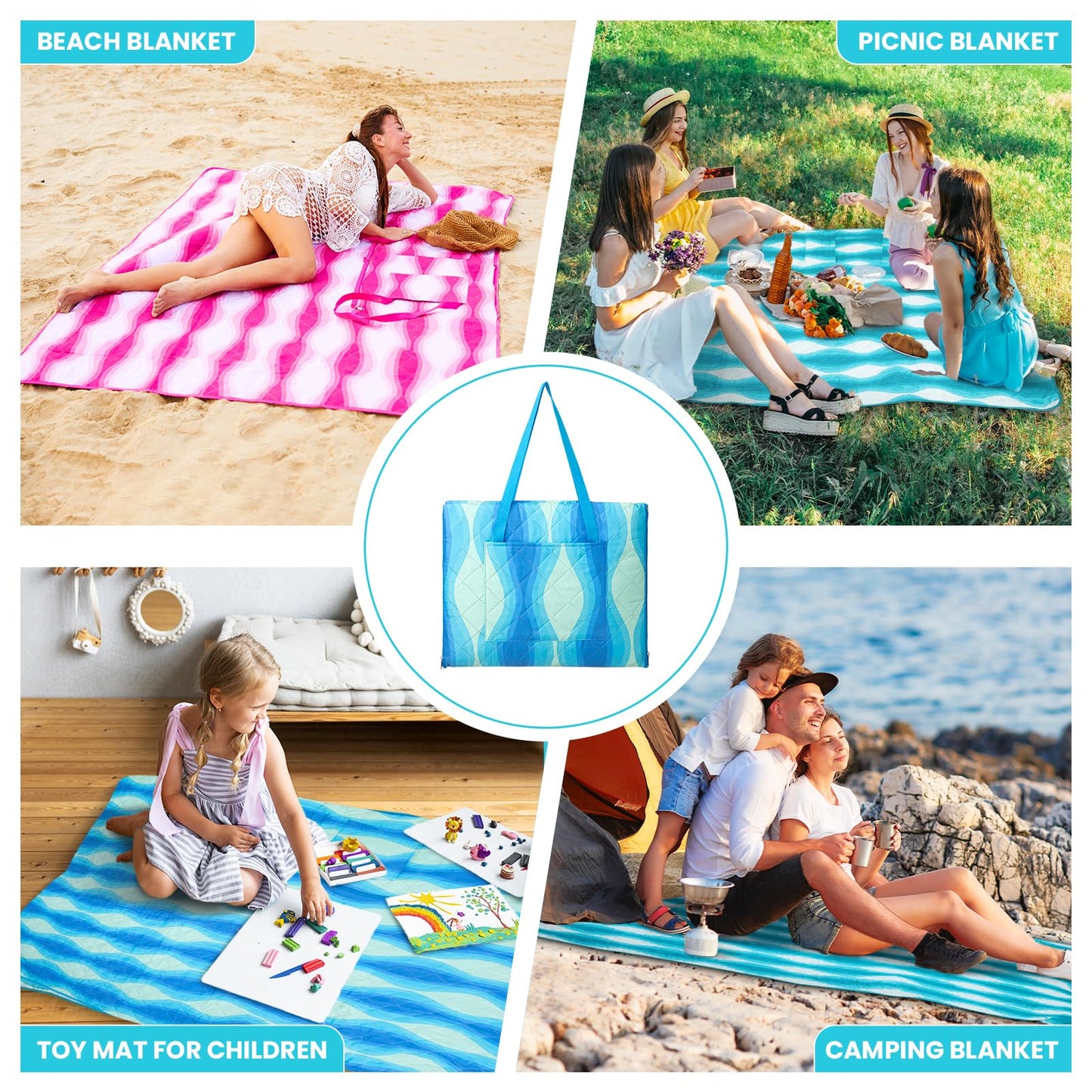 WEJOY Waterproof Picnic Blanket �Sandproof Beach Mat for 4 Adults