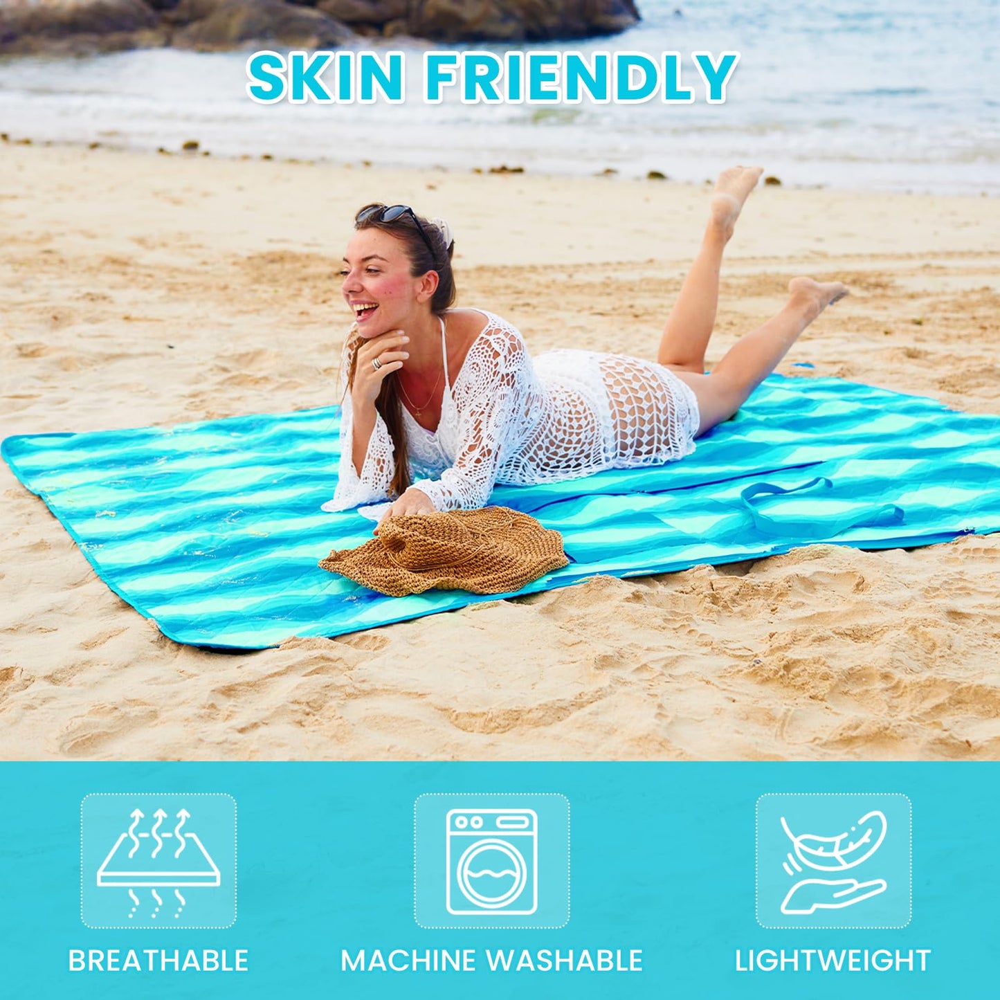 WEJOY Waterproof Picnic Blanket �Sandproof Beach Skin Friendly Mat for 4 Adults