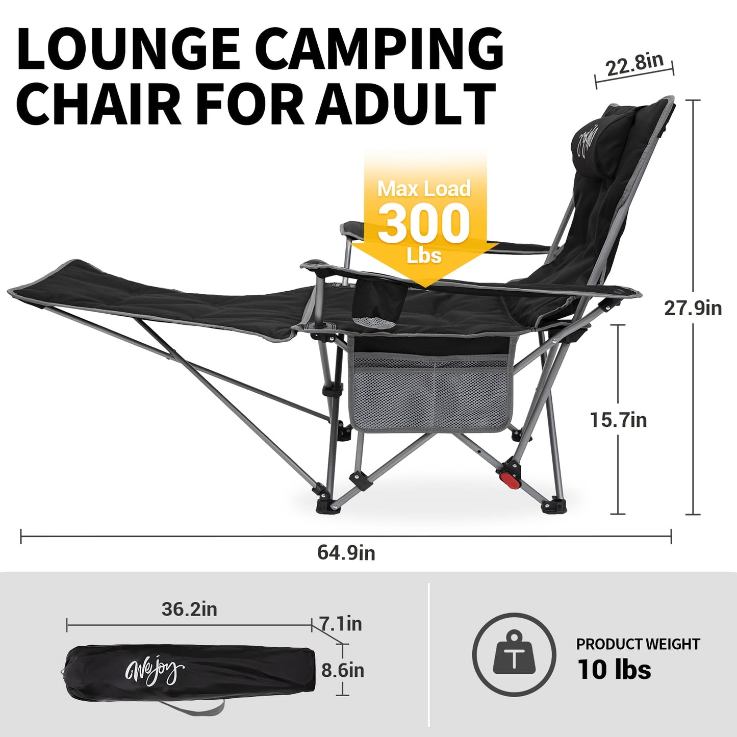 WEJOY Versatile 2-in-1 Padded 3-Position Adjustable Outdoor Folding Lounge Lawn Chair