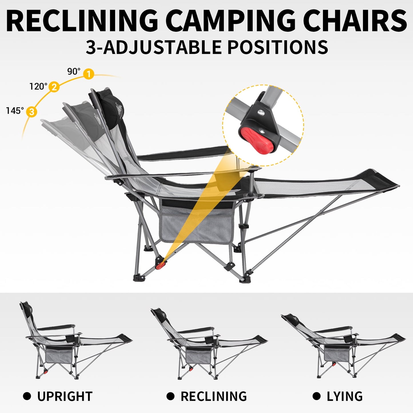 WEJOY Convertible Reclining Outdoor Lawn Chair with 3 Adjustable Positions