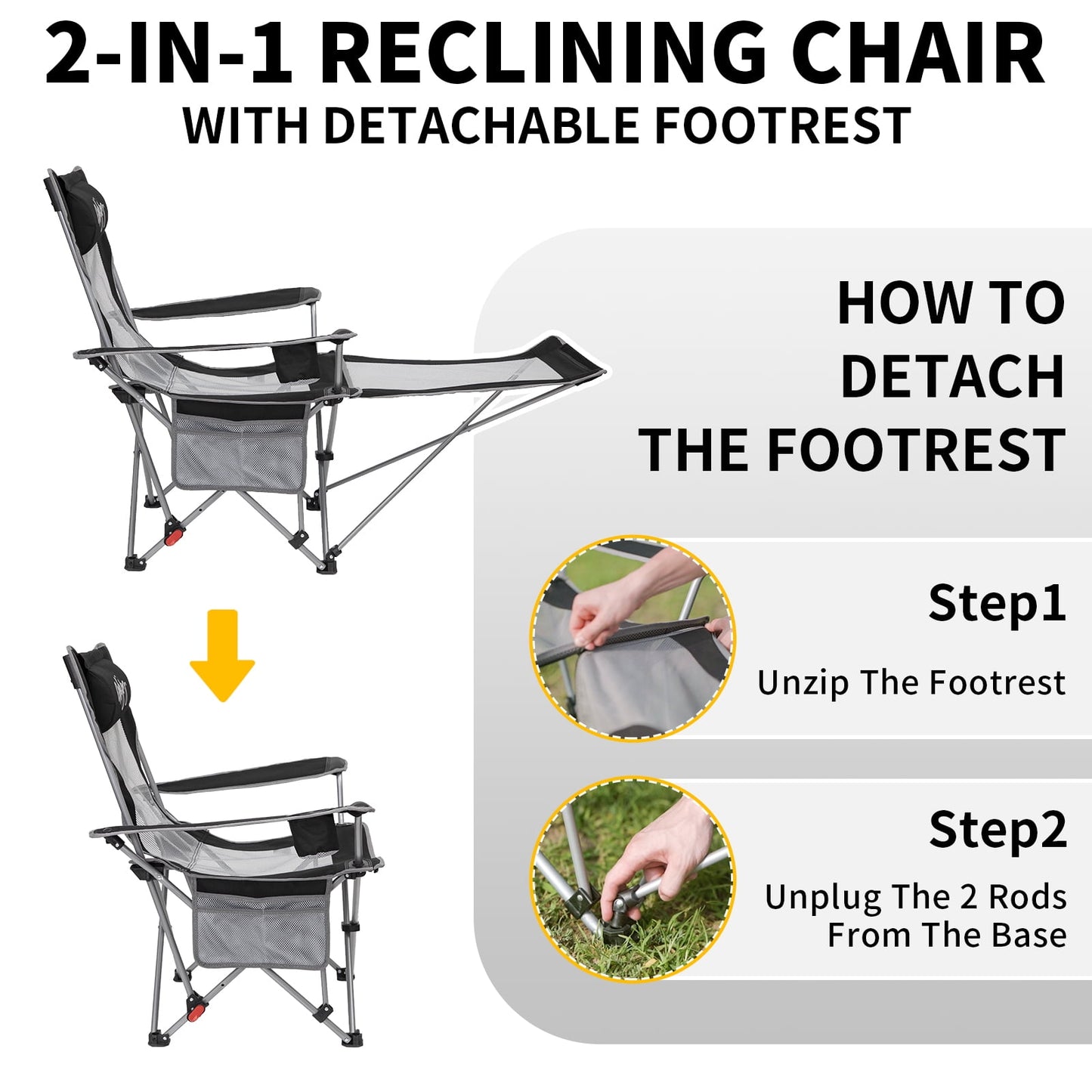 WEJOY Convertible Reclining Outdoor Lawn Chair with 3 Adjustable Positions