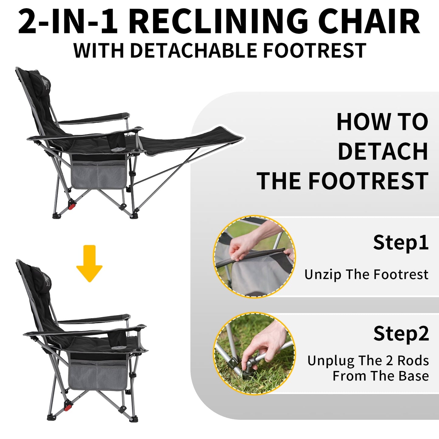WEJOY Versatile 2-in-1 Padded 3-Position Adjustable Outdoor Folding Lounge Lawn Chair