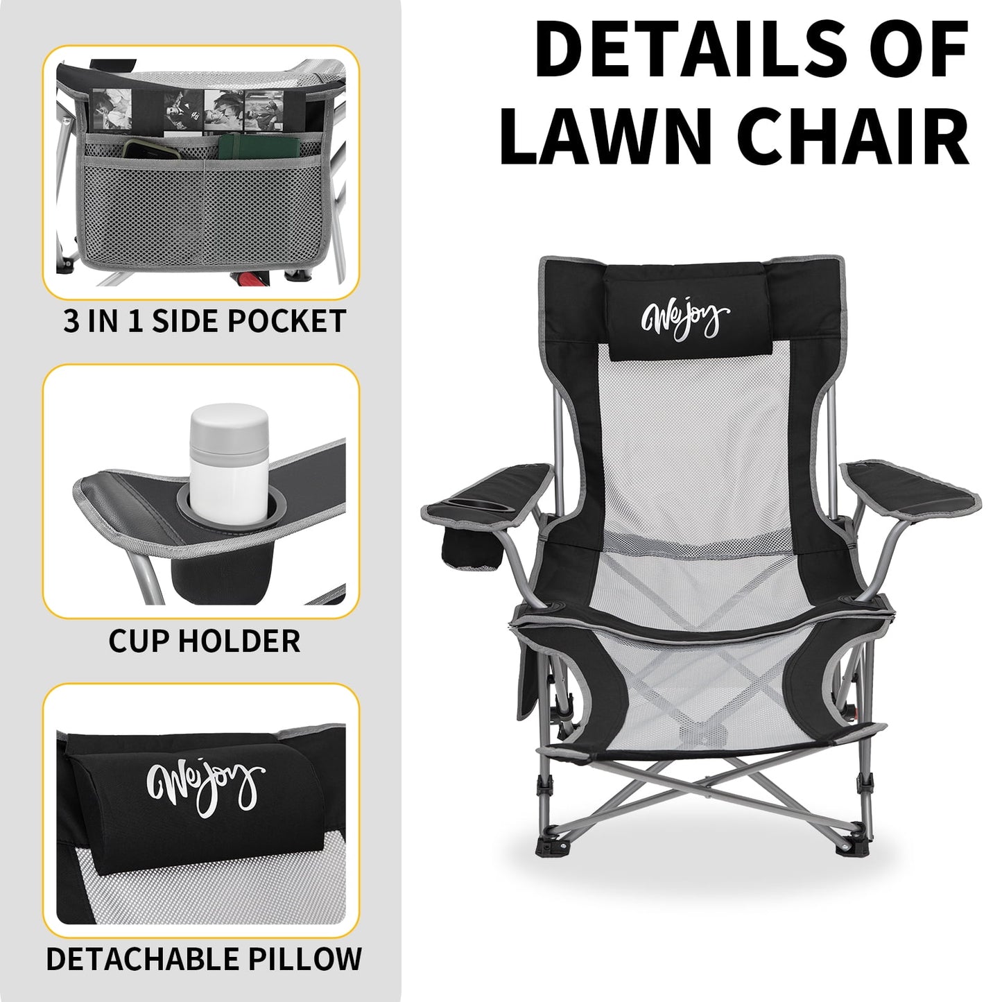 WEJOY Convertible Reclining Outdoor Lawn Chair with 3 Adjustable Positions