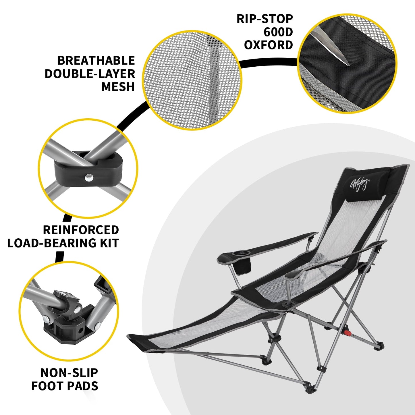 WEJOY Convertible Reclining Outdoor Lawn Chair with 3 Adjustable Positions