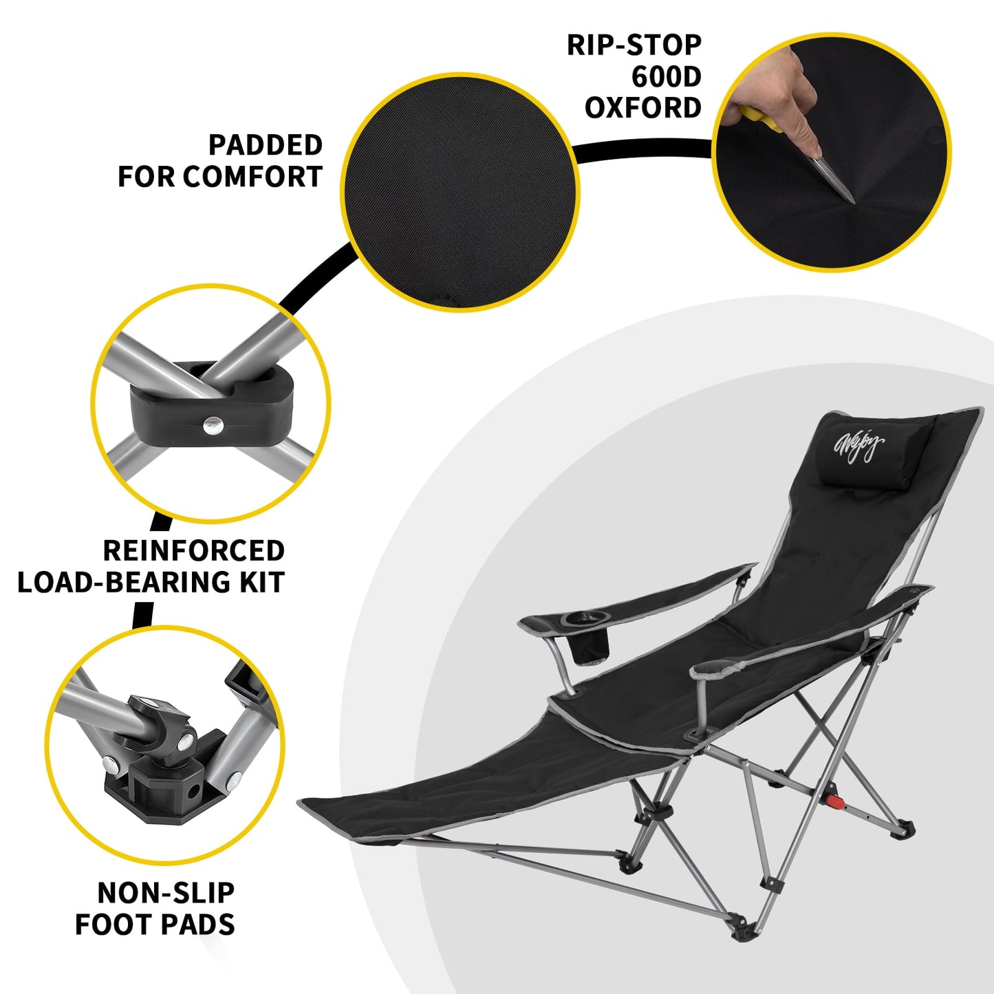 WEJOY Versatile 2-in-1 Padded 3-Position Adjustable Outdoor Folding Lounge Lawn Chair