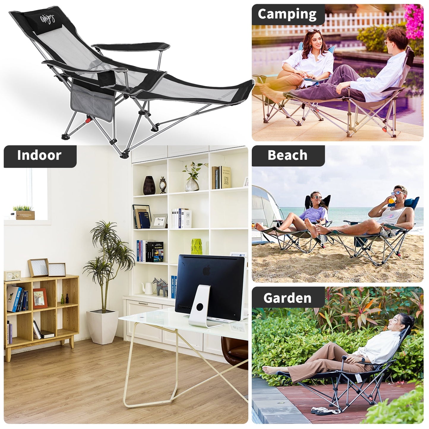 WEJOY Convertible Reclining Outdoor Lawn Chair with 3 Adjustable Positions