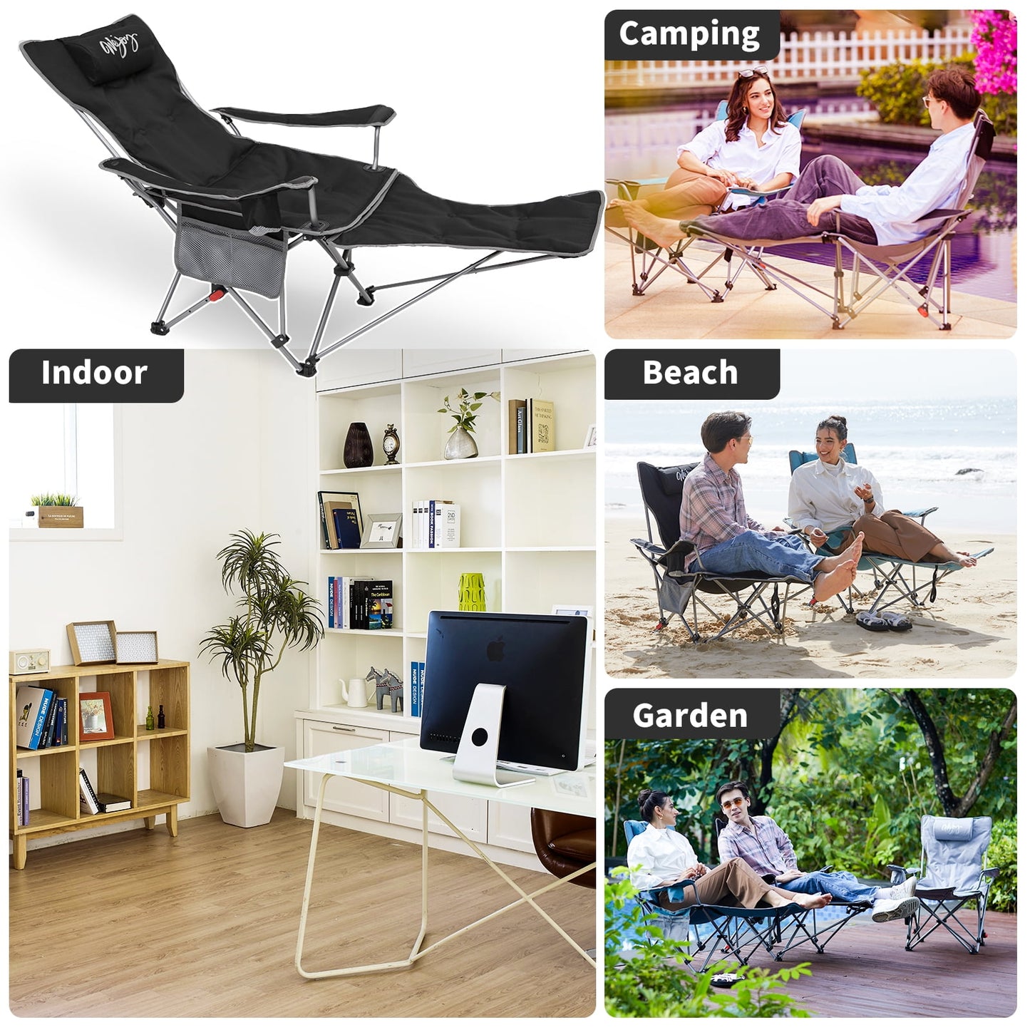 WEJOY Versatile 2-in-1 Padded 3-Position Adjustable Outdoor Folding Lounge Lawn Chair