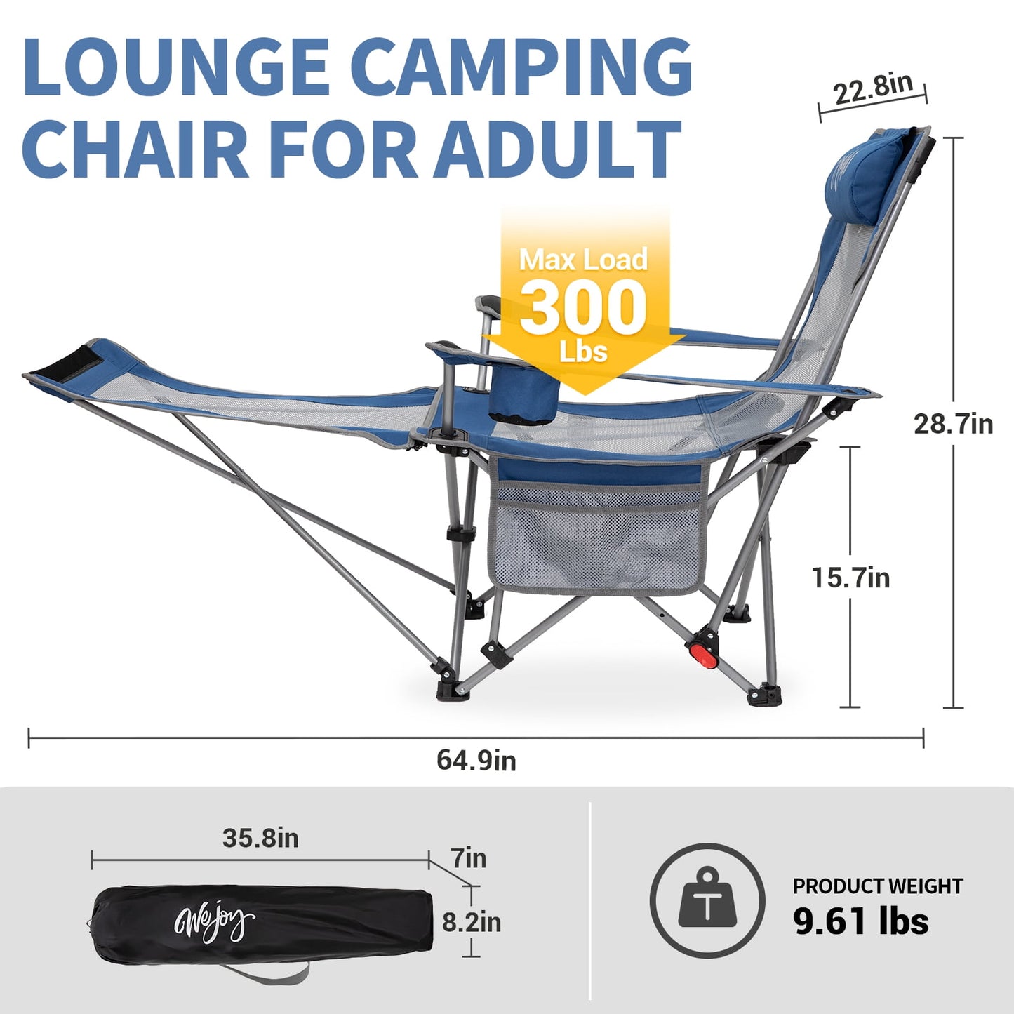 WEJOY Convertible Reclining Outdoor Lawn Chair with 3 Adjustable Positions