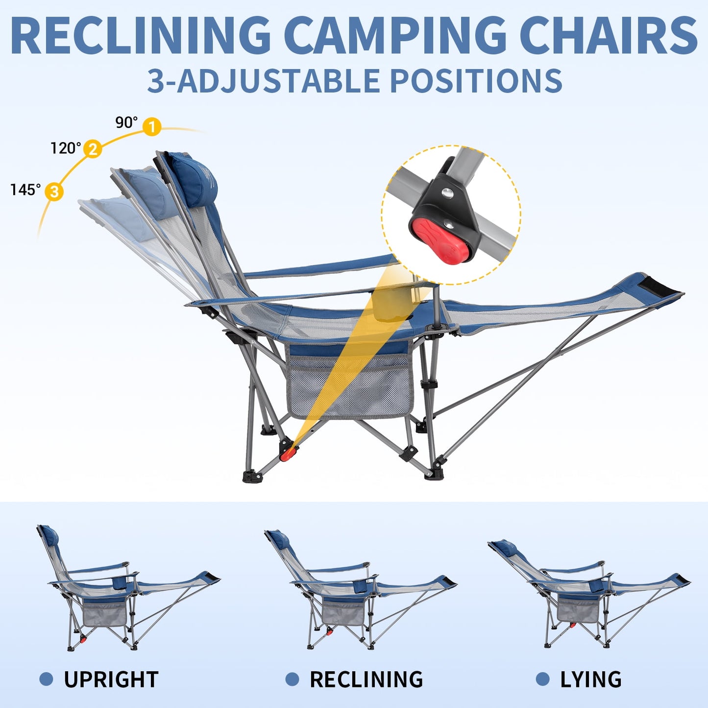 WEJOY Convertible Reclining Outdoor Lawn Chair with 3 Adjustable Positions