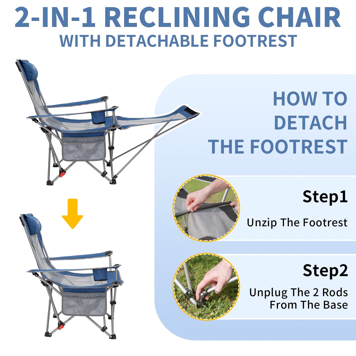 WEJOY Convertible Reclining Outdoor Lawn Chair with 3 Adjustable Positions