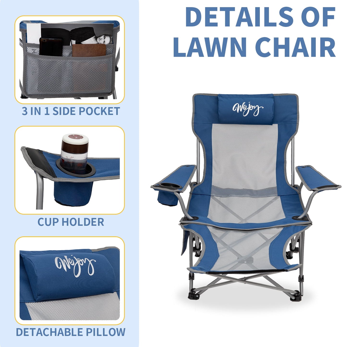 WEJOY Convertible Reclining Outdoor Lawn Chair with 3 Adjustable Positions