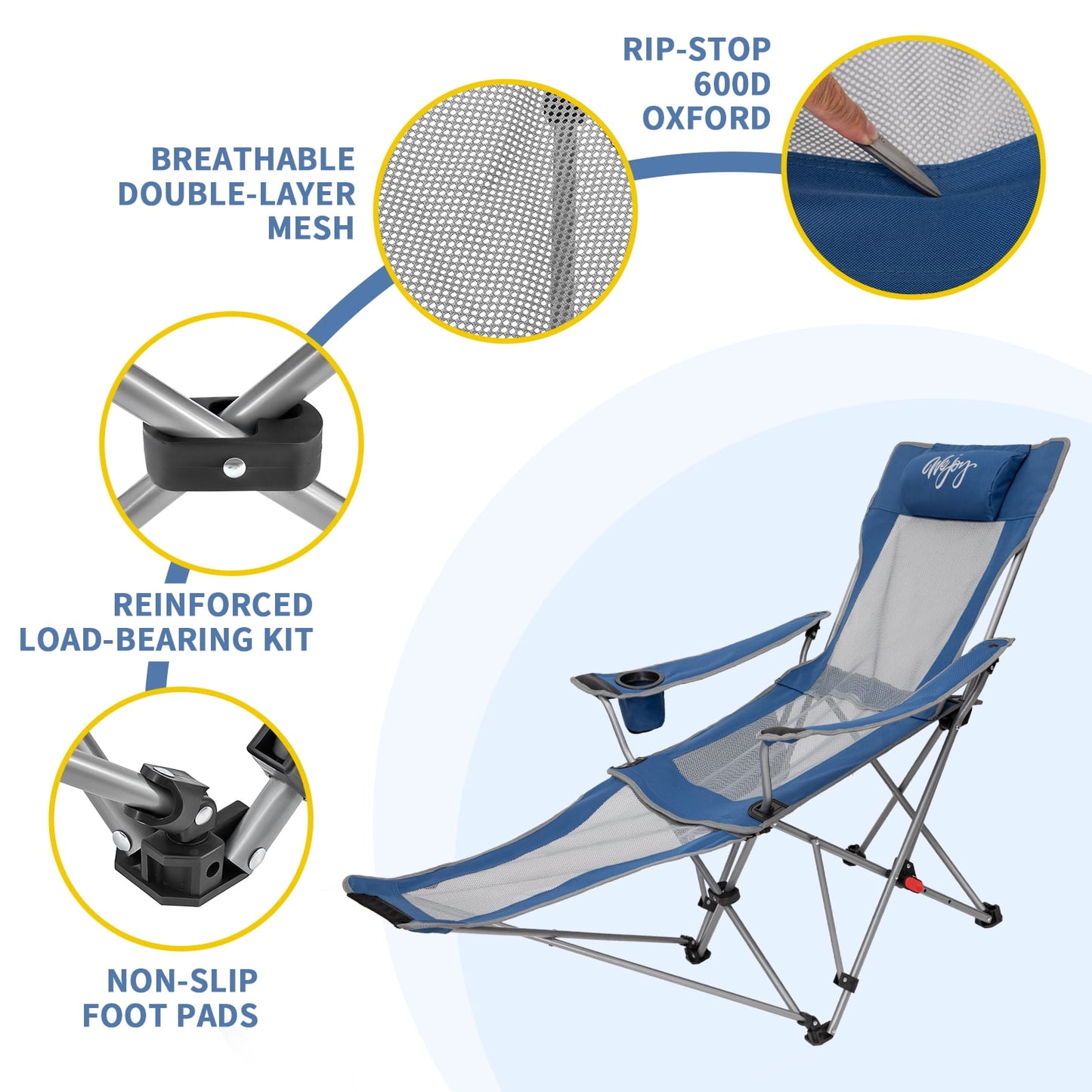 WEJOY Convertible Reclining Outdoor Lawn Chair with 3 Adjustable Positions