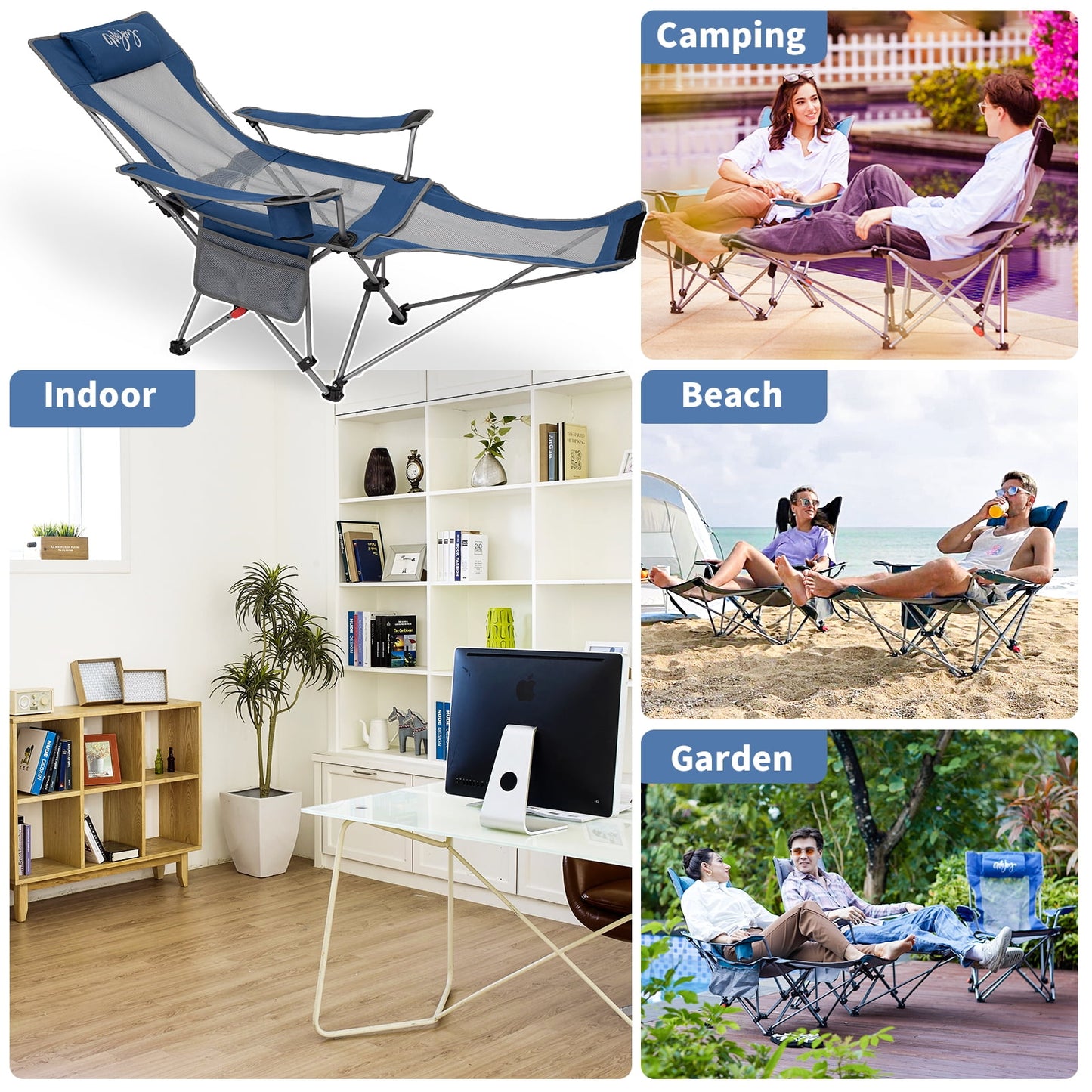 WEJOY Convertible Reclining Outdoor Lawn Chair with 3 Adjustable Positions