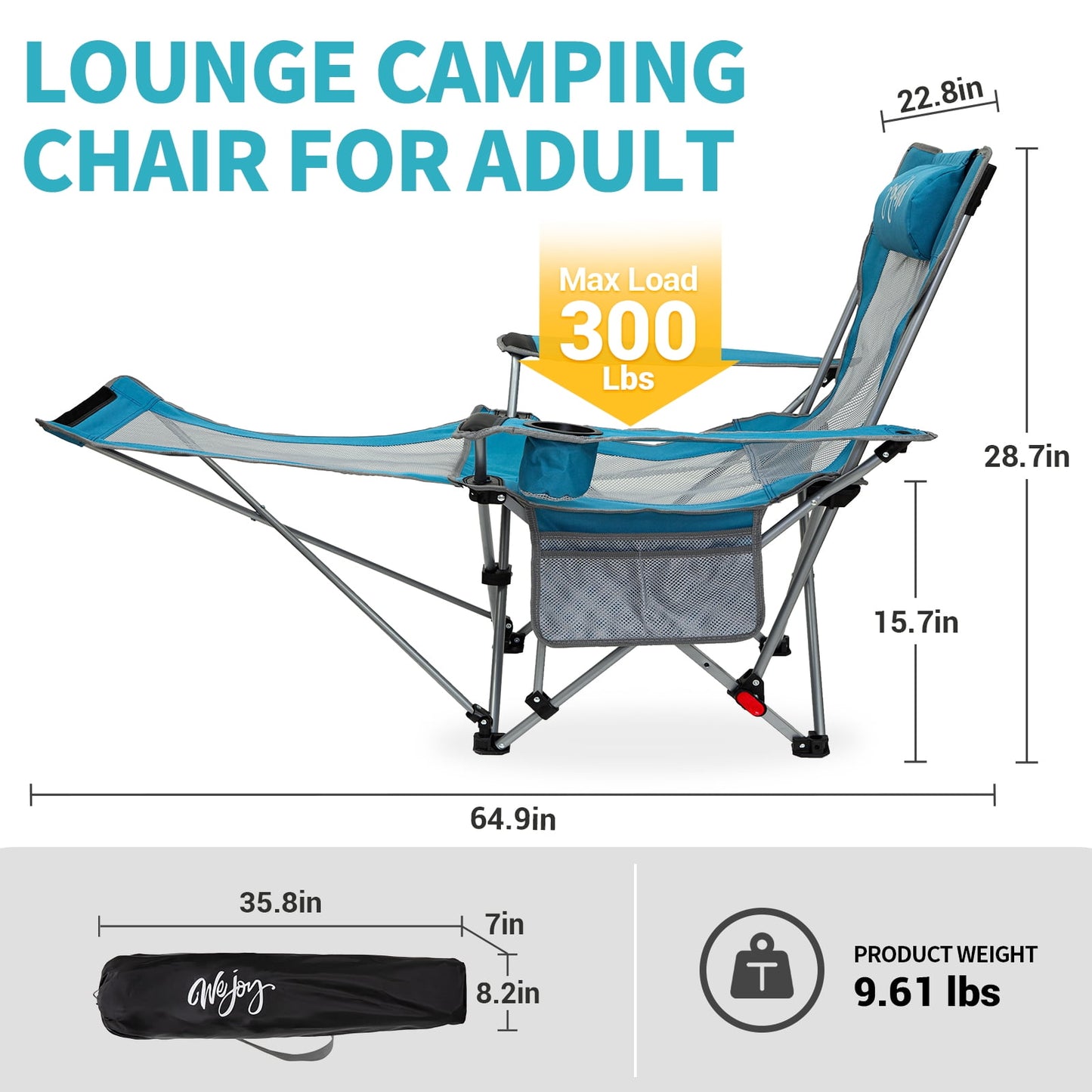 WEJOY Convertible Reclining Outdoor Lawn Chair with 3 Adjustable Positions