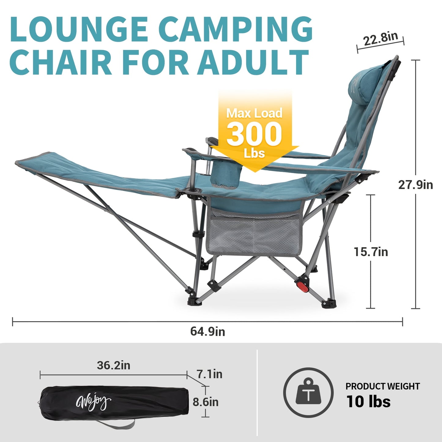 WEJOY Versatile 2-in-1 Padded 3-Position Adjustable Outdoor Folding Lounge Lawn Chair