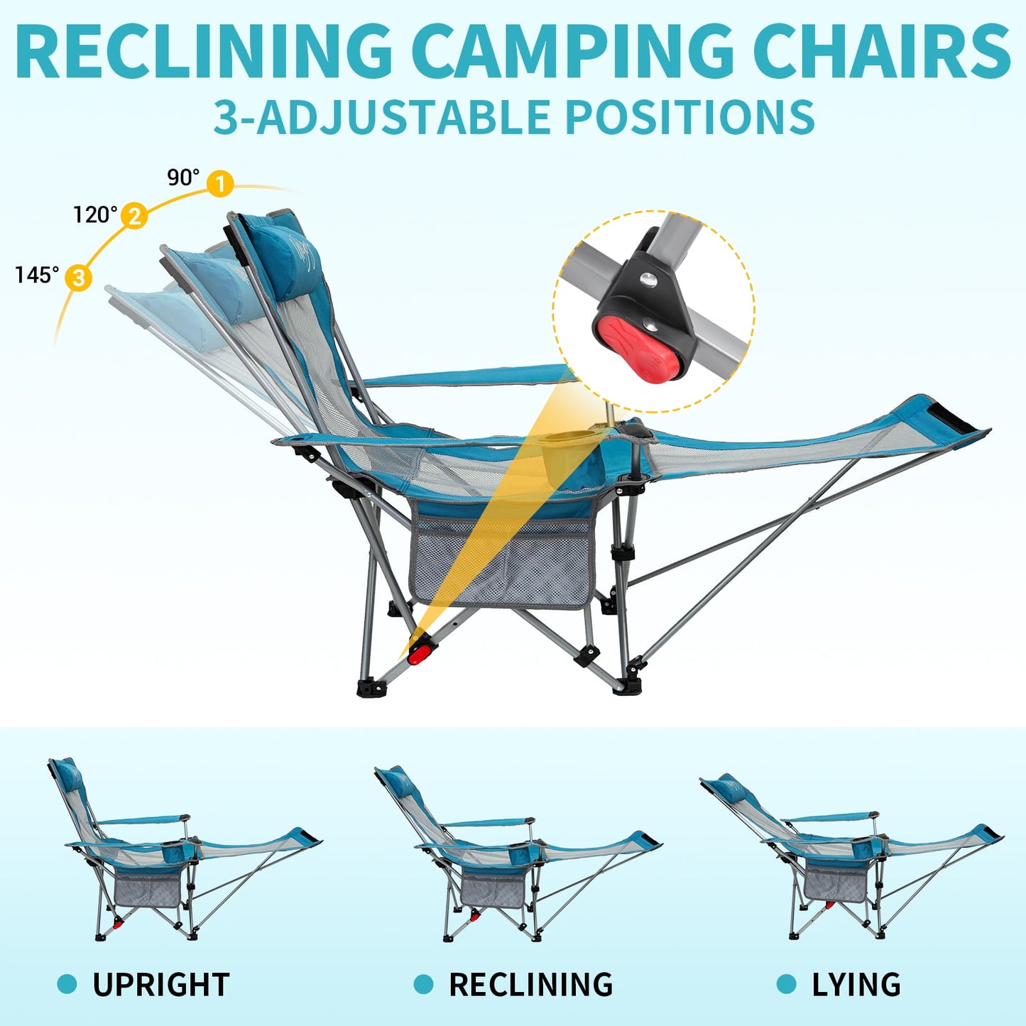 WEJOY Convertible Reclining Outdoor Lawn Chair with 3 Adjustable Positions