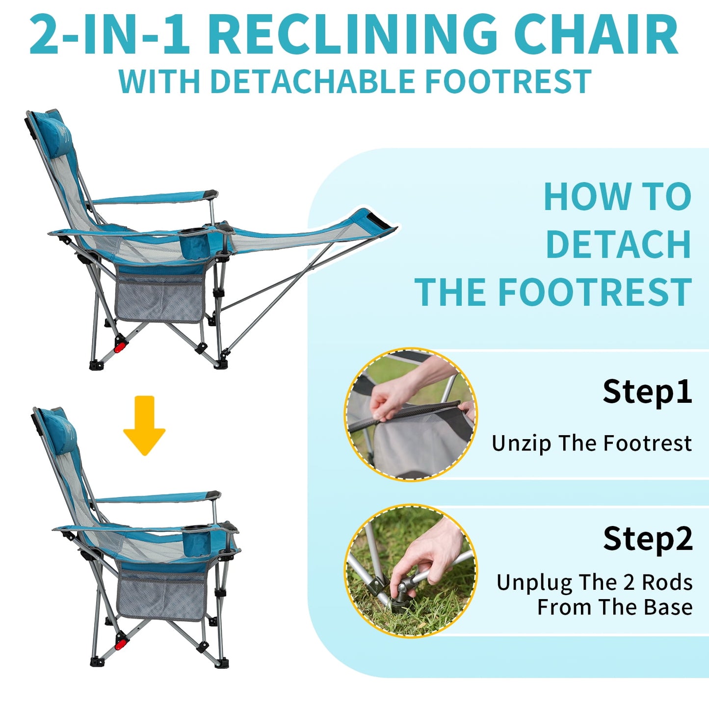 WEJOY Convertible Reclining Outdoor Lawn Chair with 3 Adjustable Positions