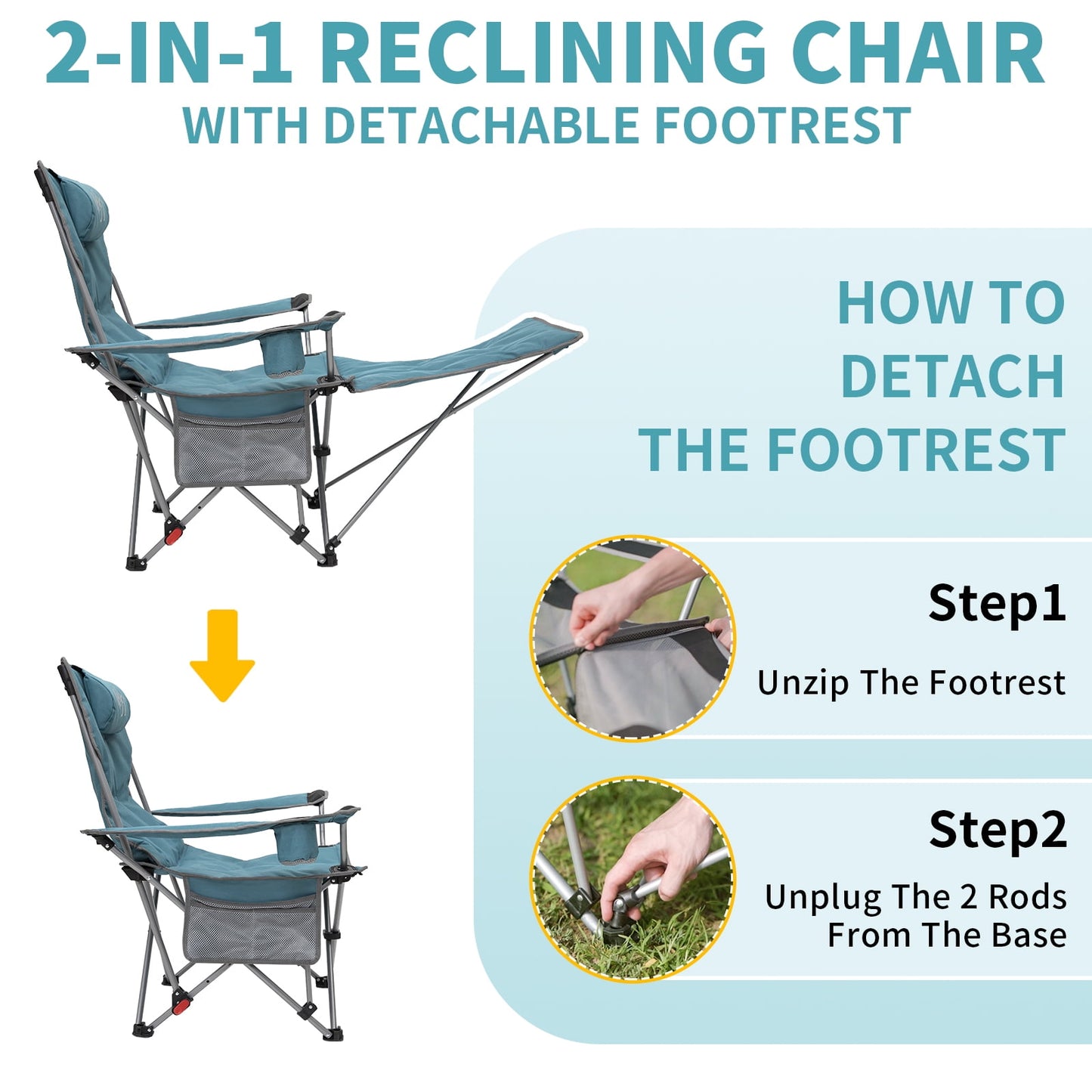 WEJOY Versatile 2-in-1 Padded 3-Position Adjustable Outdoor Folding Lounge Lawn Chair