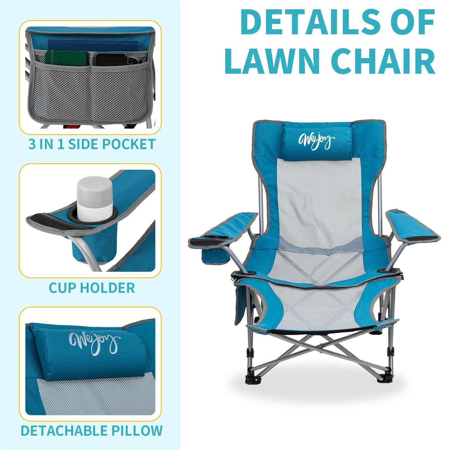 WEJOY Convertible Reclining Outdoor Lawn Chair with 3 Adjustable Positions