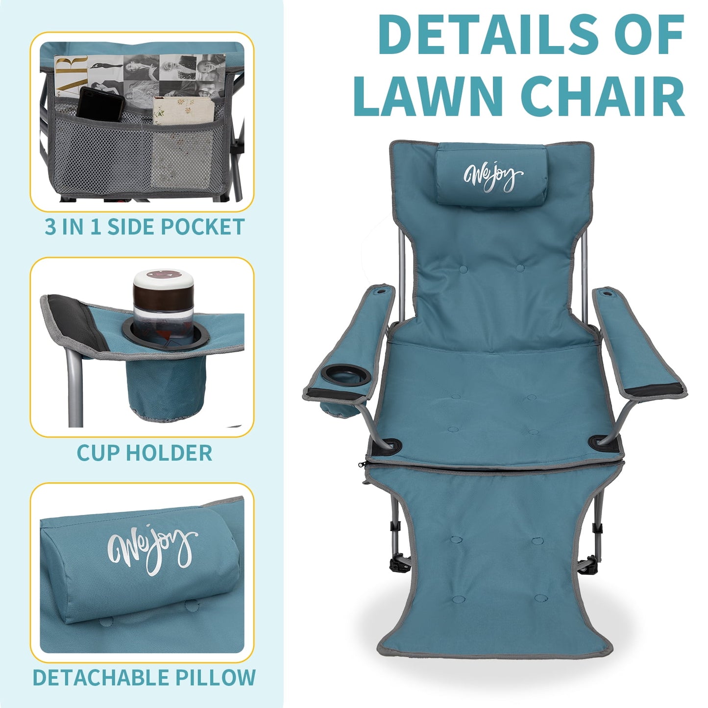 WEJOY Versatile 2-in-1 Padded 3-Position Adjustable Outdoor Folding Lounge Lawn Chair