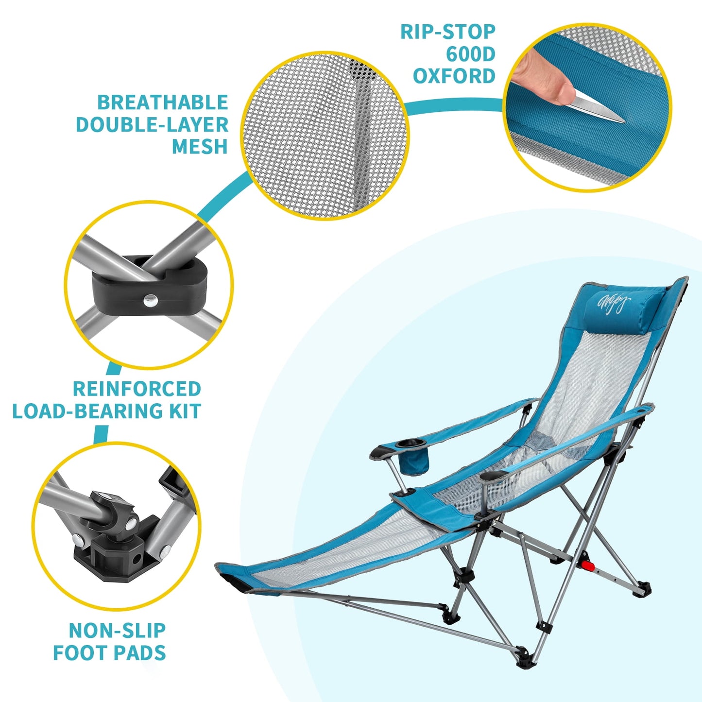WEJOY Convertible Reclining Outdoor Lawn Chair with 3 Adjustable Positions