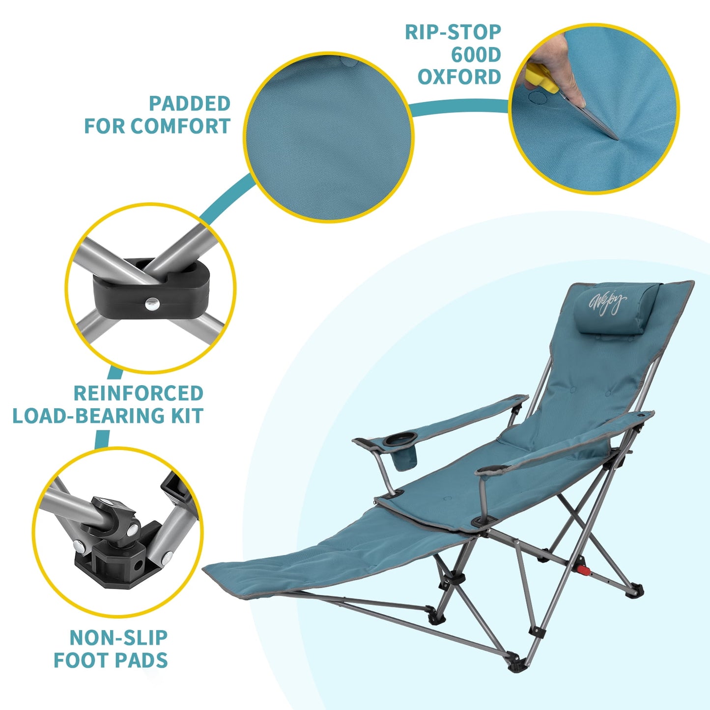WEJOY Versatile 2-in-1 Padded 3-Position Adjustable Outdoor Folding Lounge Lawn Chair