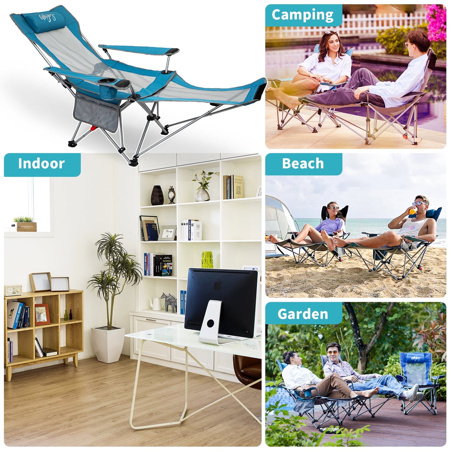 WEJOY Convertible Reclining Outdoor Lawn Chair with 3 Adjustable Positions