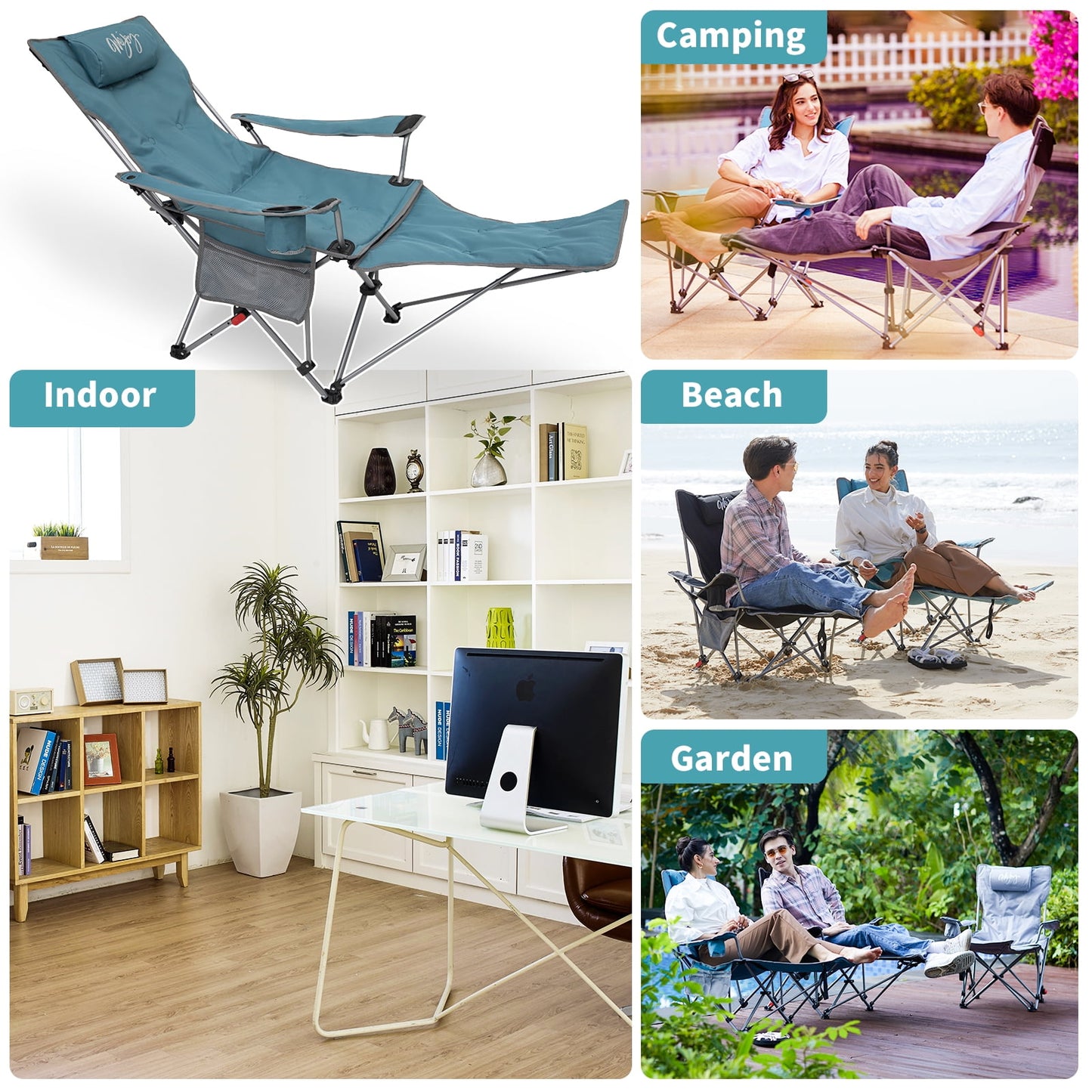 WEJOY Versatile 2-in-1 Padded 3-Position Adjustable Outdoor Folding Lounge Lawn Chair
