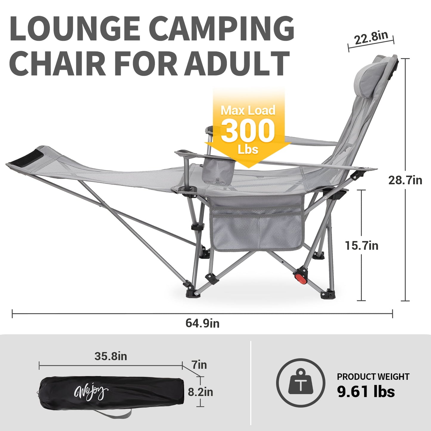 WEJOY Convertible Reclining Outdoor Lawn Chair with 3 Adjustable Positions
