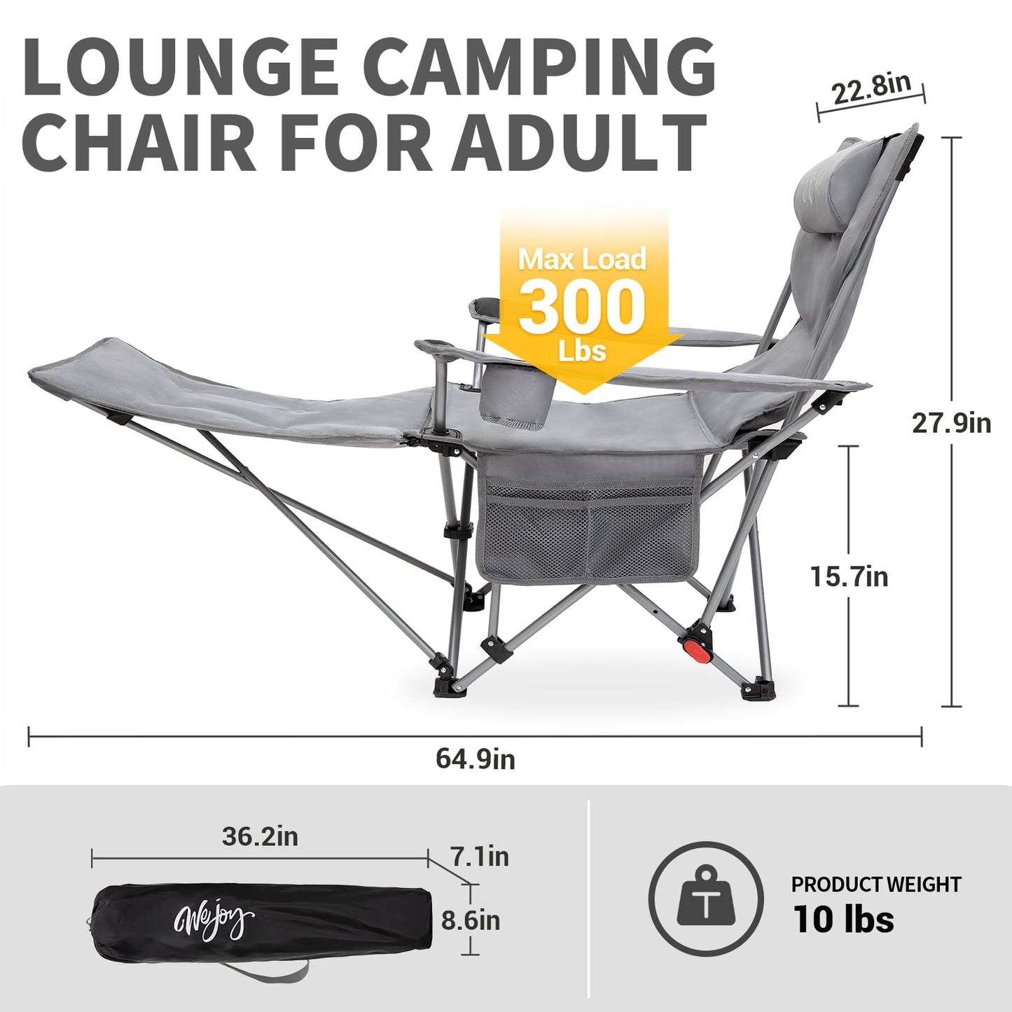 WEJOY Versatile 2-in-1 Padded 3-Position Adjustable Outdoor Folding Lounge Lawn Chair