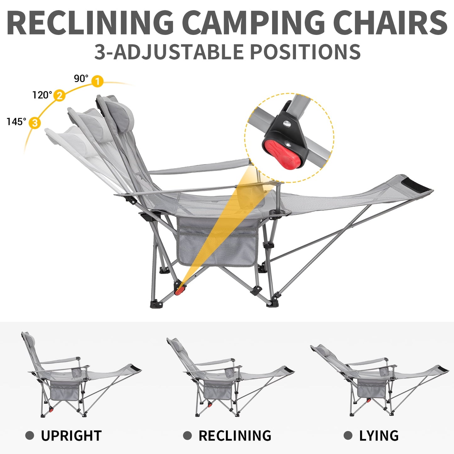 WEJOY Convertible Reclining Outdoor Lawn Chair with 3 Adjustable Positions