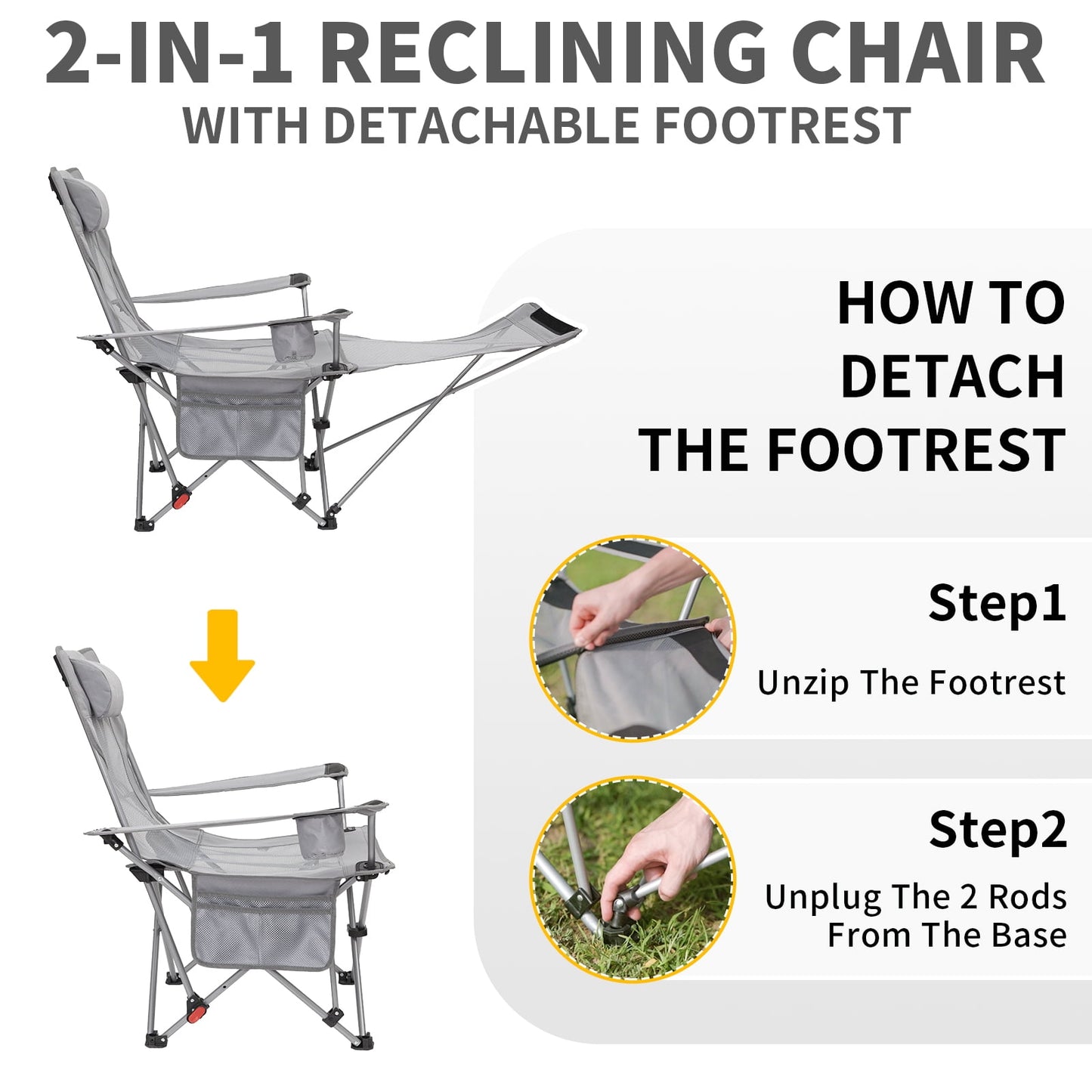 WEJOY Convertible Reclining Outdoor Lawn Chair with 3 Adjustable Positions
