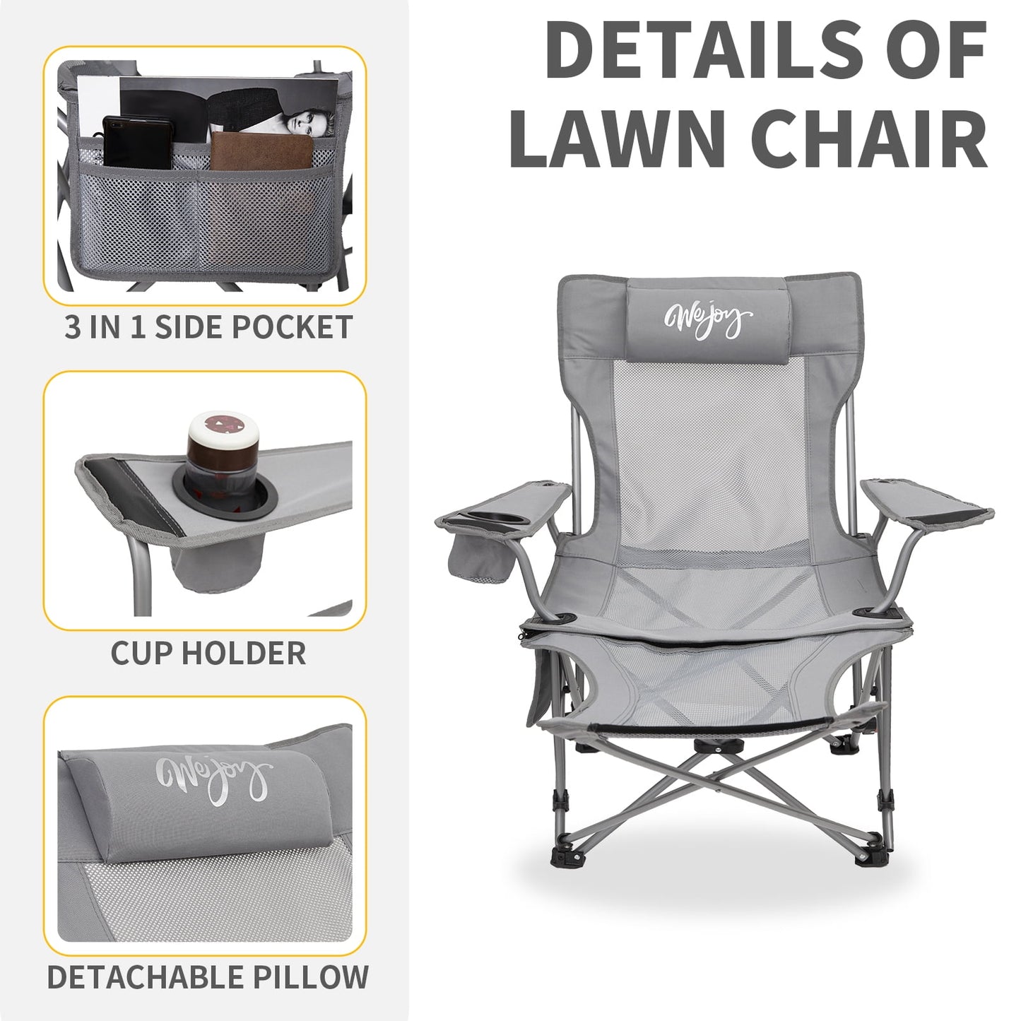 WEJOY Convertible Reclining Outdoor Lawn Chair with 3 Adjustable Positions