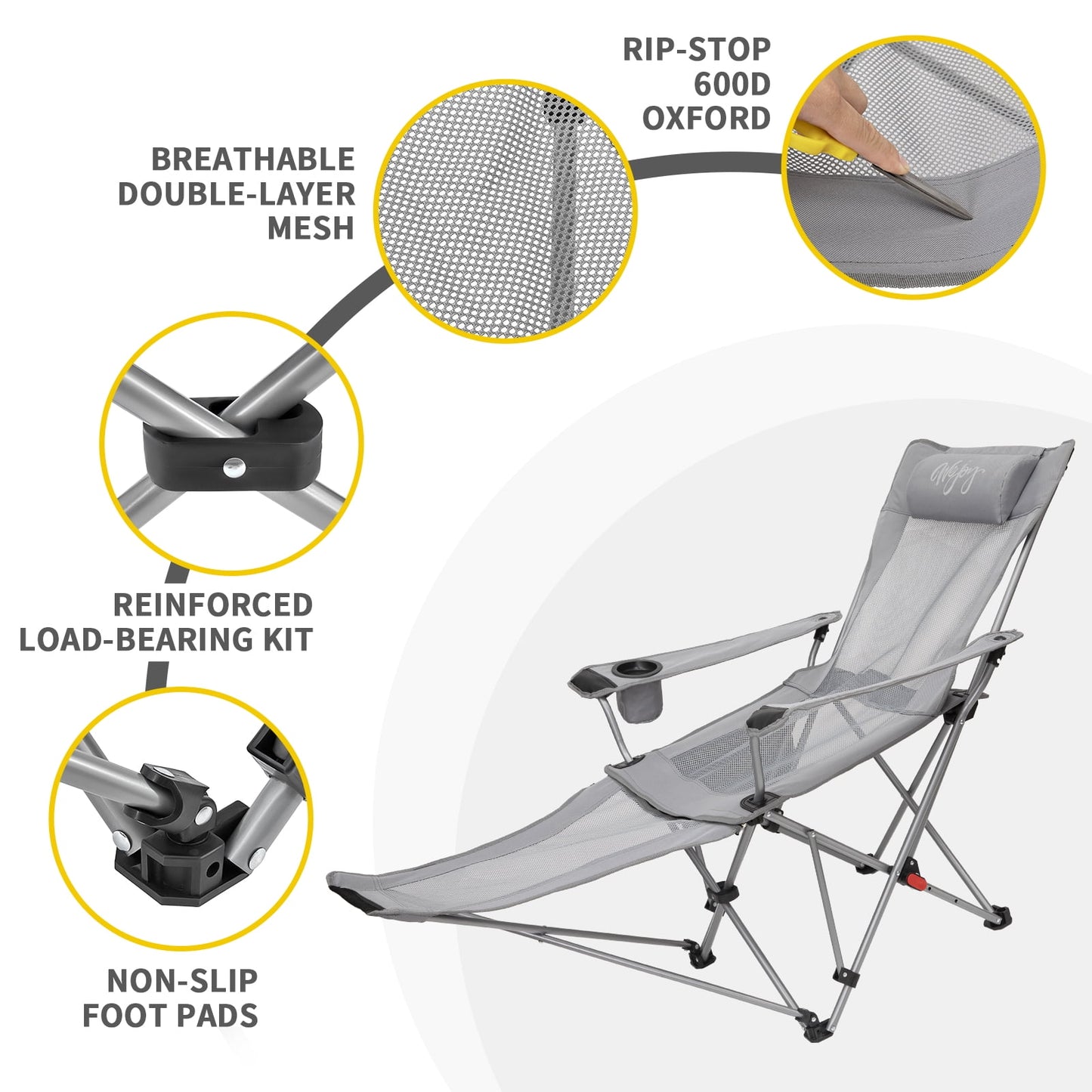 WEJOY Convertible Reclining Outdoor Lawn Chair with 3 Adjustable Positions